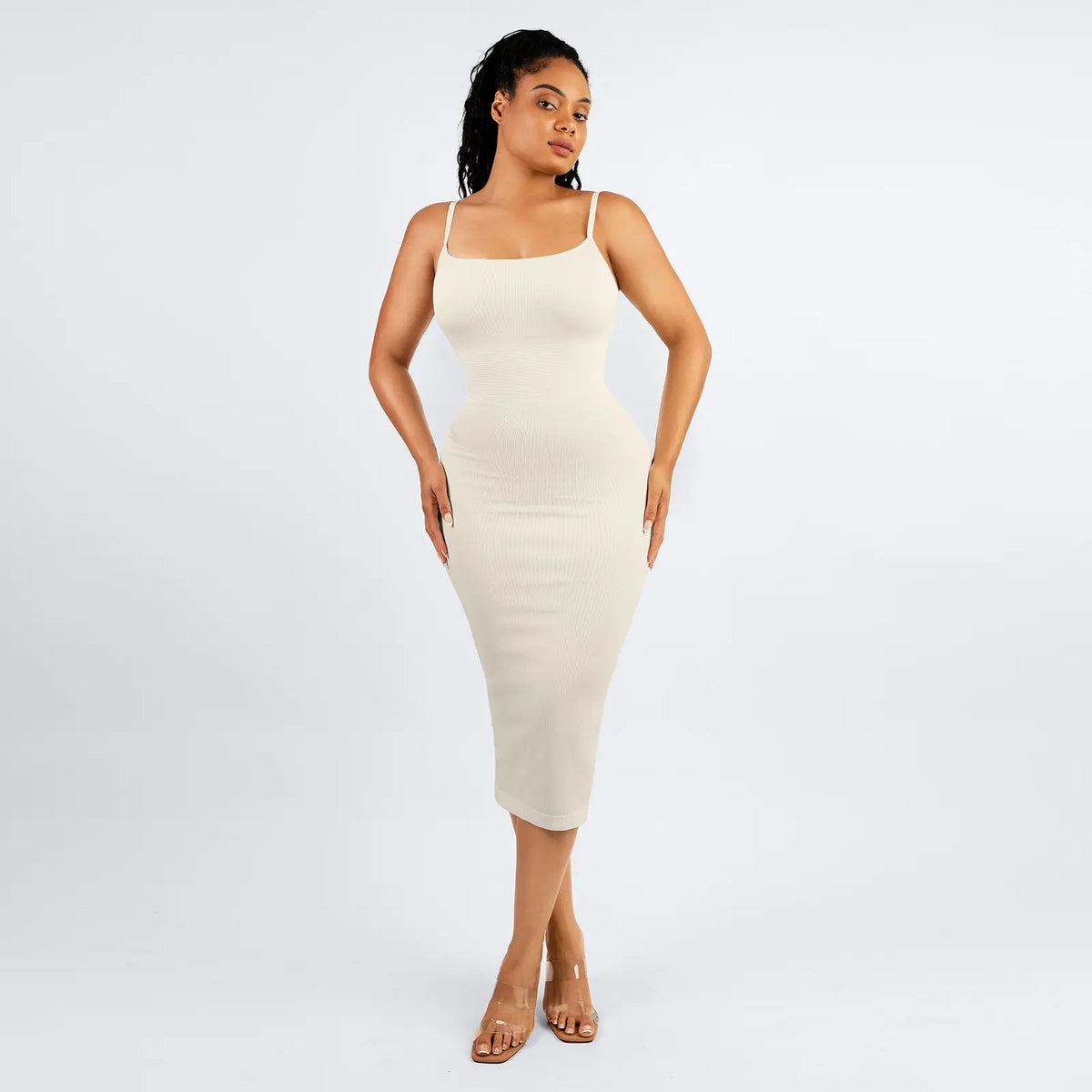 FeelinGirl Bodycon Dress for Women Built in Bra Ribbed Midi Dress Sleeveless Bodycon Maxi Dresses Casual 360° waist control  Summer Minimalist #SummerVibes