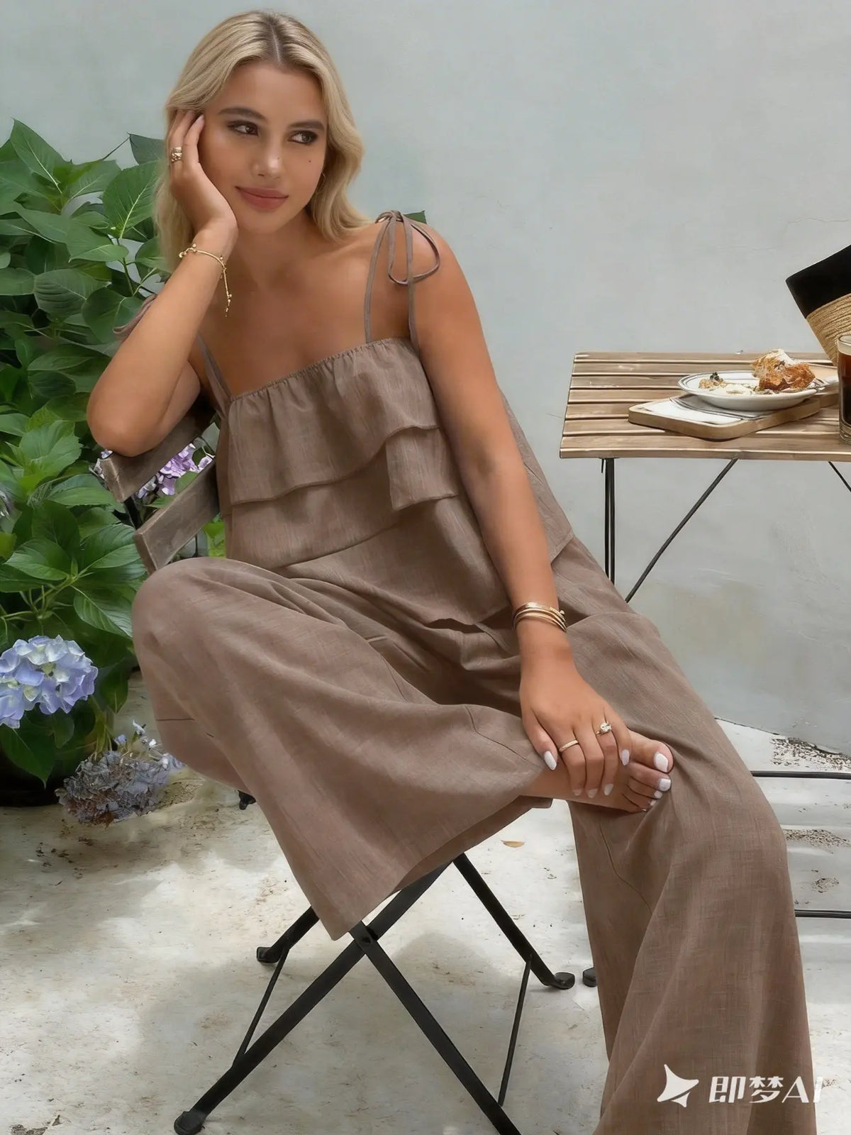 2-Piece Women's Sleeveless Ruffle Top & High Waist Casual Pants Set, High Waisted Sets, Coordinate, Clothes, Comfortable and Trendy Outfits, Stylish Summer Wear
