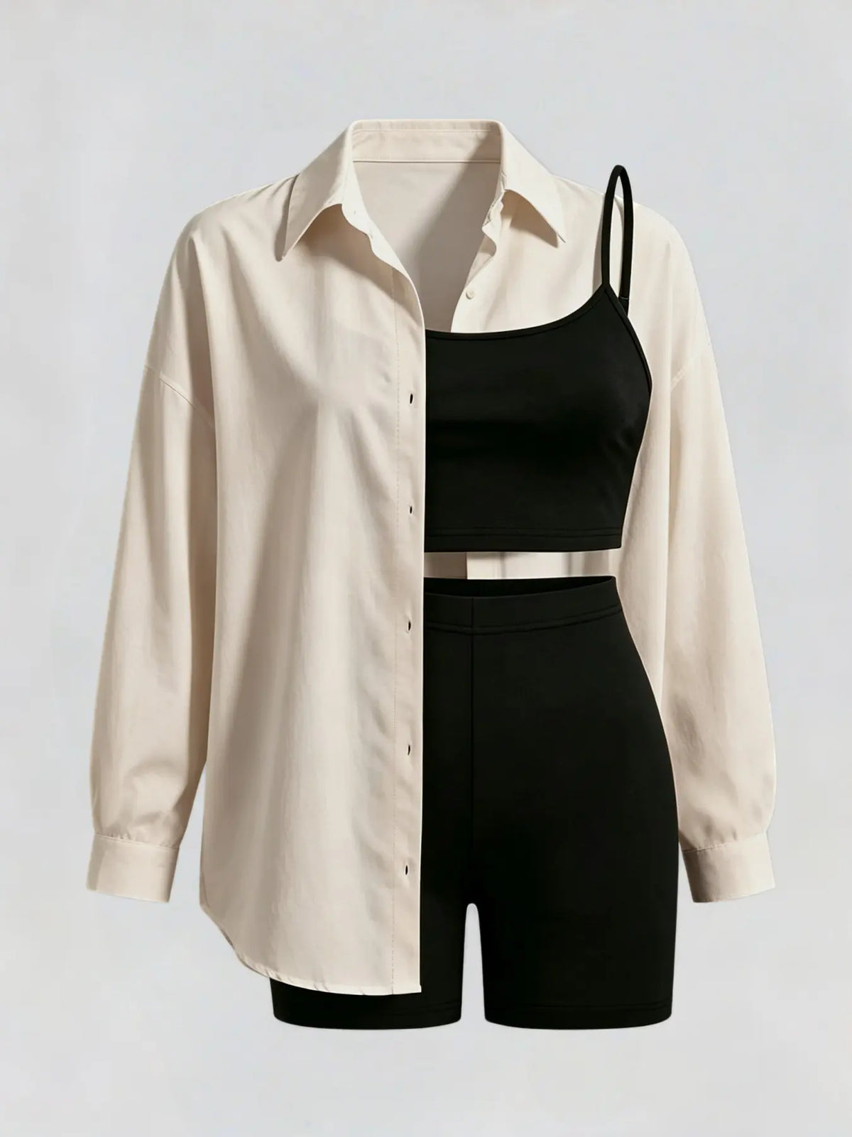 3-Piece Women's Casual Sleeveless Summer Outfit Set, Fitted Shorts and Shirt, Daily Wear and Office, Striped Pattern