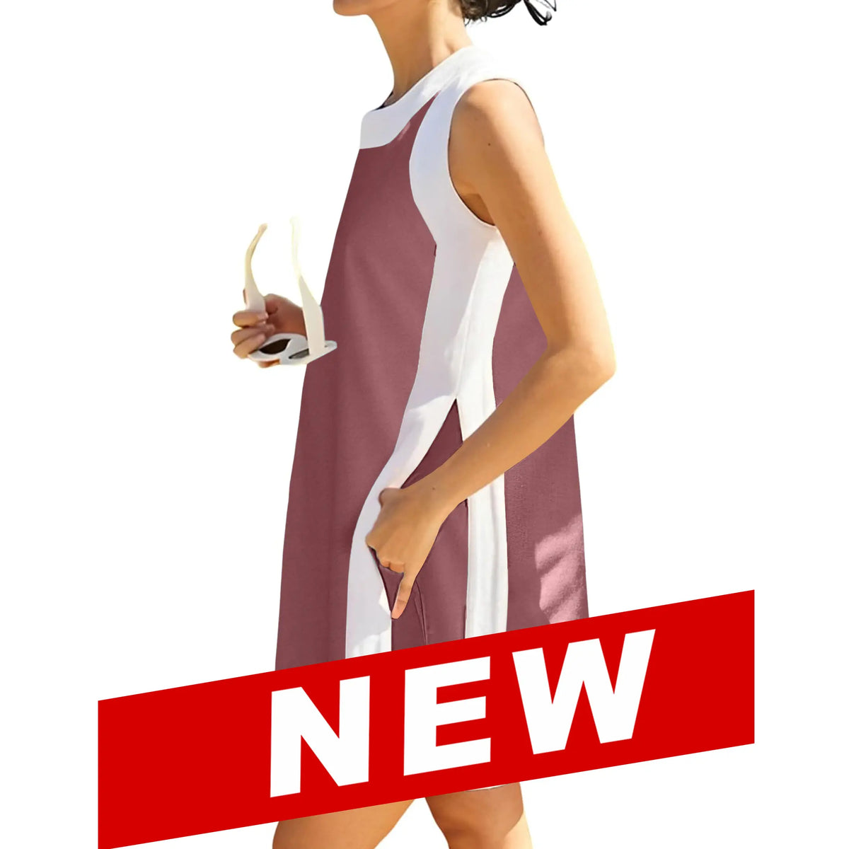 SCUSTY Women's Casual Summervibes Two Piece Sets Color Block Crewneck Sleeveless Pullover Tops Matching Shorts With Pockets 4th of July Independence Day Outfit