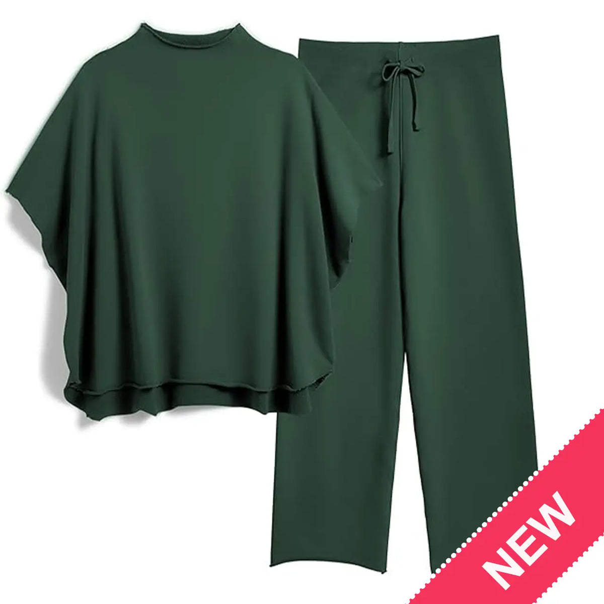 Hixiaohe Women's 2-Piece Casual Trendy Clothing Set - 3/4 Batwing Sleeve Capelet Crew Neck Pullover Top, Wide Leg Pants, Pocket Convenience, Travel-Friendly Sohochic Soft Women's Suits & Sets