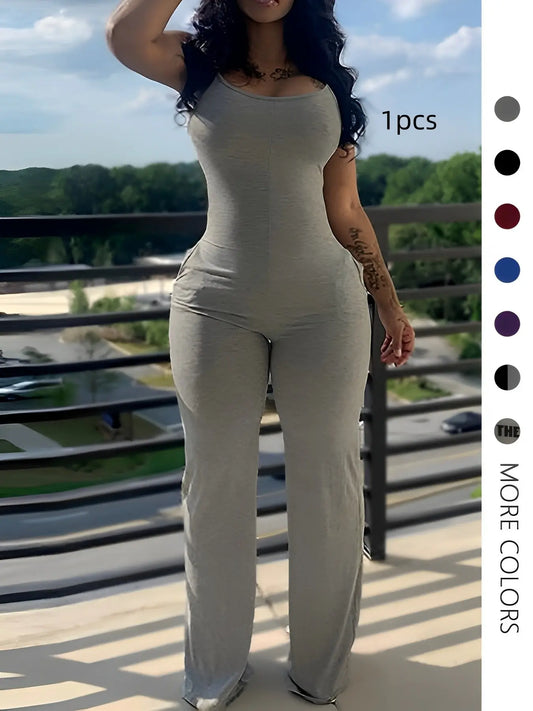 Fashion Sleeveless Jumpsuit for Women, Plain Color with Pockets, Casual Long/regular Length, Unlined and Lightweight Design, Fit, Casual Jumpsuit Overalls