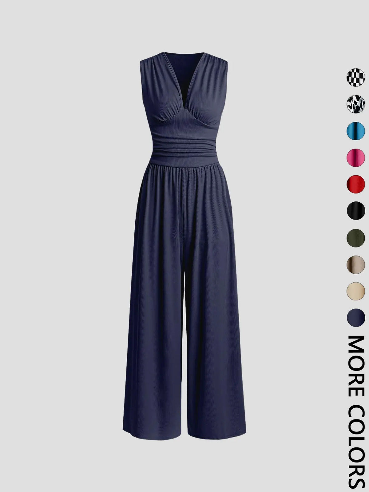 Women's Plain Ruched Deep V Neck Fashion Jumpsuit, Elegant Sleeveless Wide Leg Jumpsuit for Summer, Ladies Clothes for Beach Holiday Vacation