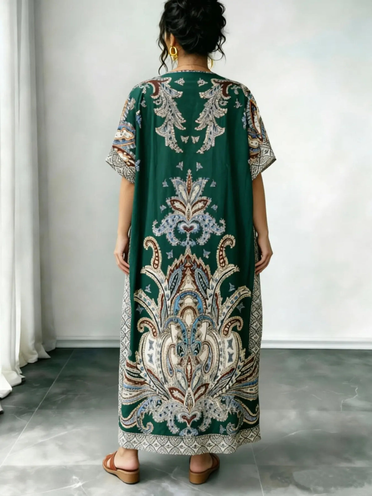 Women's Casual Ethnic Style Loose-Fit Dress, All Over Print, Summer Wear, Beach, Split Hem Design, Ideal for Daily Wear & Vacation, Lightweight