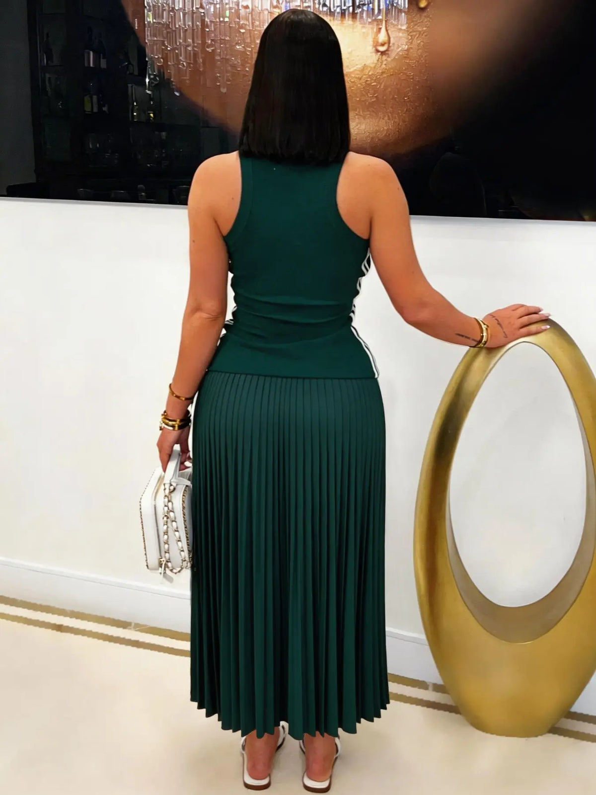 Women's Viral Sleeveless Pleated Maxi Long Dress, Slim-Fitting Bodycon Cut Solid Color Tank Dress, Casual Street Style Chic Fashion Dress, Perfect for Everyday Wear, Women's Summer Clothing, Womenswear