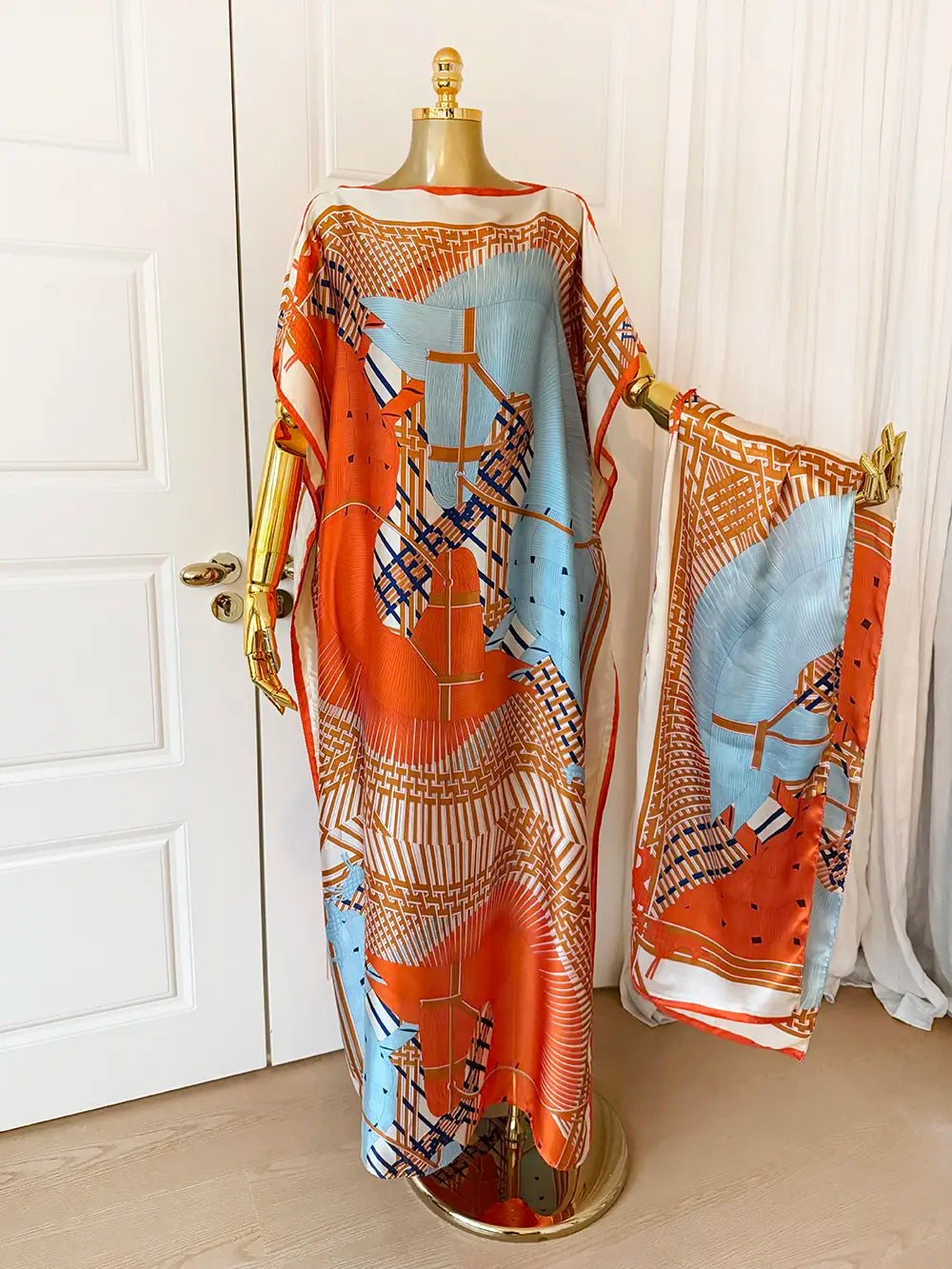 【MOOMOO】Women's Elegant Floral Print Polyester Moo Moo & Matching Scarf Set - Multicolor, Lightweight Boho Loose-Cut Cape Cover Up, Female Swimwear Accessory, 2-Scenario Use (Beach, Loungewear), All Seasons Casual, Fabric Style 03, Sohochic