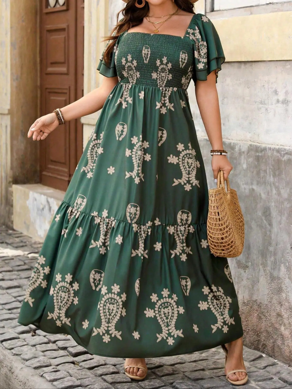【Plus Size】 All Over Print Dress, Casual Boho Style, Boho Bohemian Casual Long Dress, Boho Maxi Dress for Daily Holiday Vacation Summer Wear, Women's Plus Clothes for All Seasons, Womenswear