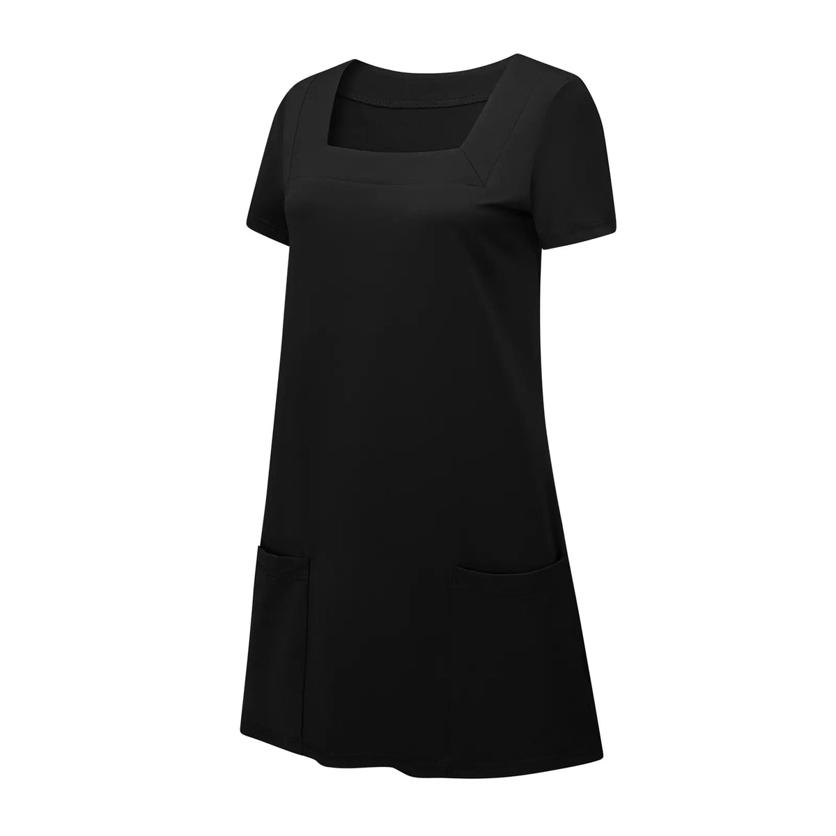 EVALESS Women's Casual Align Mini Dress - Stretchy Polyester Square Neck Shortsleeve Loose Basic Summer Outfit with Pockets, Anti-Shrink, Back to School, Women's Clothes