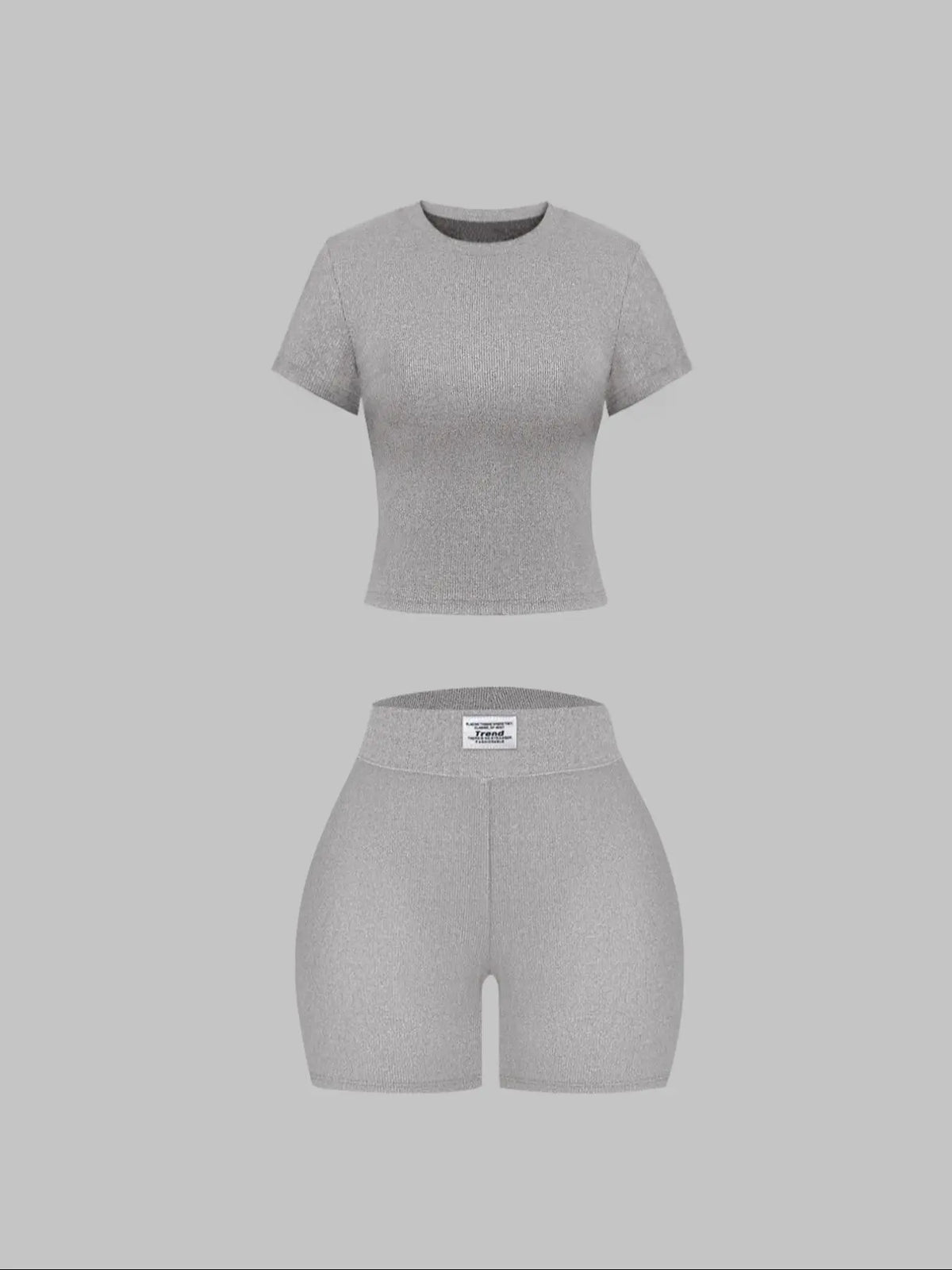 Women's Summer Casual Solid Color Knitted Round Neck T-Shirt Shorts Set Outfit, Comfortable and Stylish, Perfect for Daily Wear