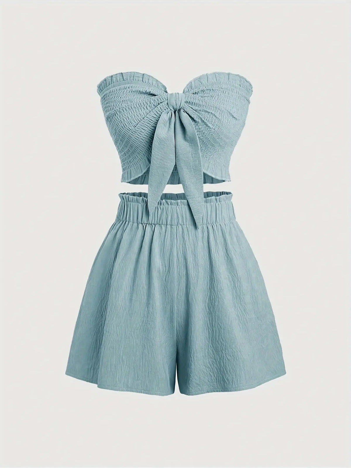 Women's Casual Two-Piece for Beach Dates, Romantic Cropped Top and Fitted Shorts, Relaxed Fit with Off-Shoulder Design, Woven, Clothes, Womenswear, Two Pieces Outfits