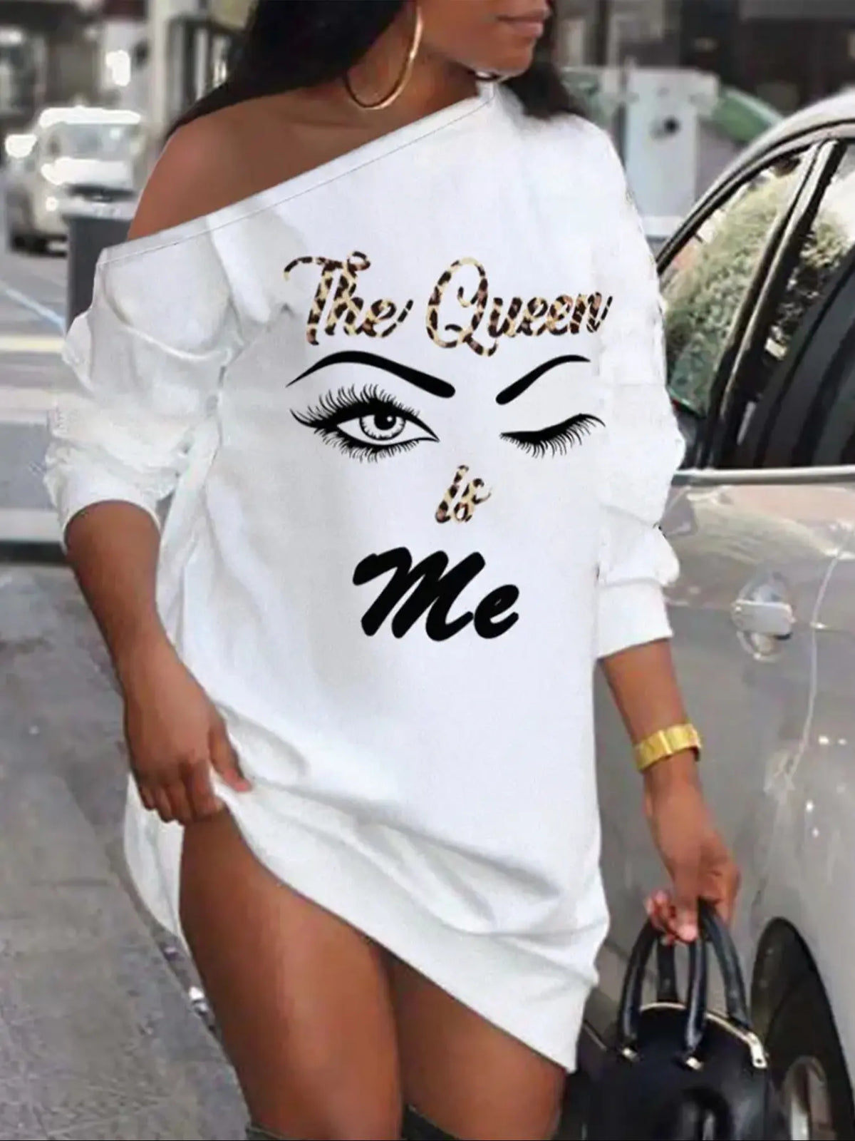 Women's Fashion Graphic Playing Card Print Drop Shoulder Dress, Casual Style One Shoulder Fitted Short Dress for Daily Outdoor Wear, Women's Statement Dress for Spring & Fall, Casual Chic Dress