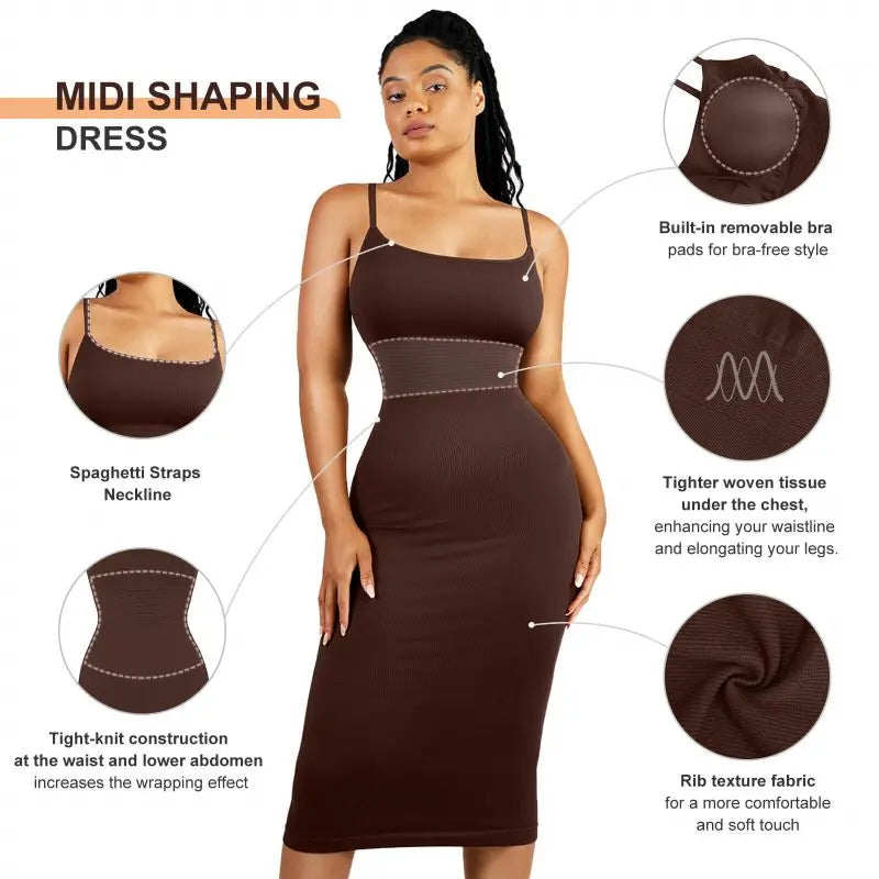 FeelinGirl Bodycon Dress for Women Built in Bra Ribbed Midi Dress Sleeveless Bodycon Maxi Dresses Casual 360° waist control  Summer Minimalist #SummerVibes