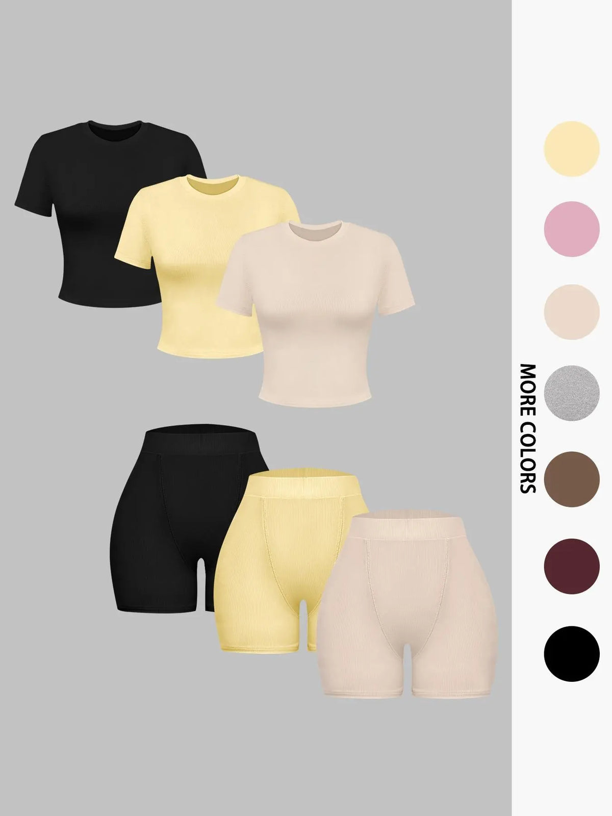 Women's Summer Casual Solid Color Knitted Round Neck T-Shirt Shorts Set Outfit, Comfortable and Stylish, Perfect for Daily Wear