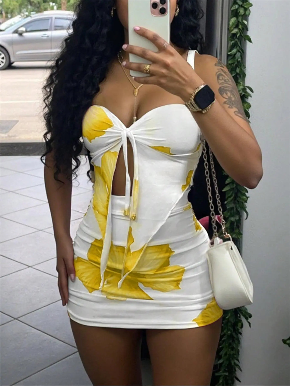 Women's Floral Print Knit Fabric Tube Top & Bodycon Skirt Two-piece Set Skirt Sets, Matching Sets, Two Pieces Sets, Fashion Casual Strapless Crop Short Top & Skirt for Daily Outdoor Wear, Ladies Clothes Womenswear for All Seasons