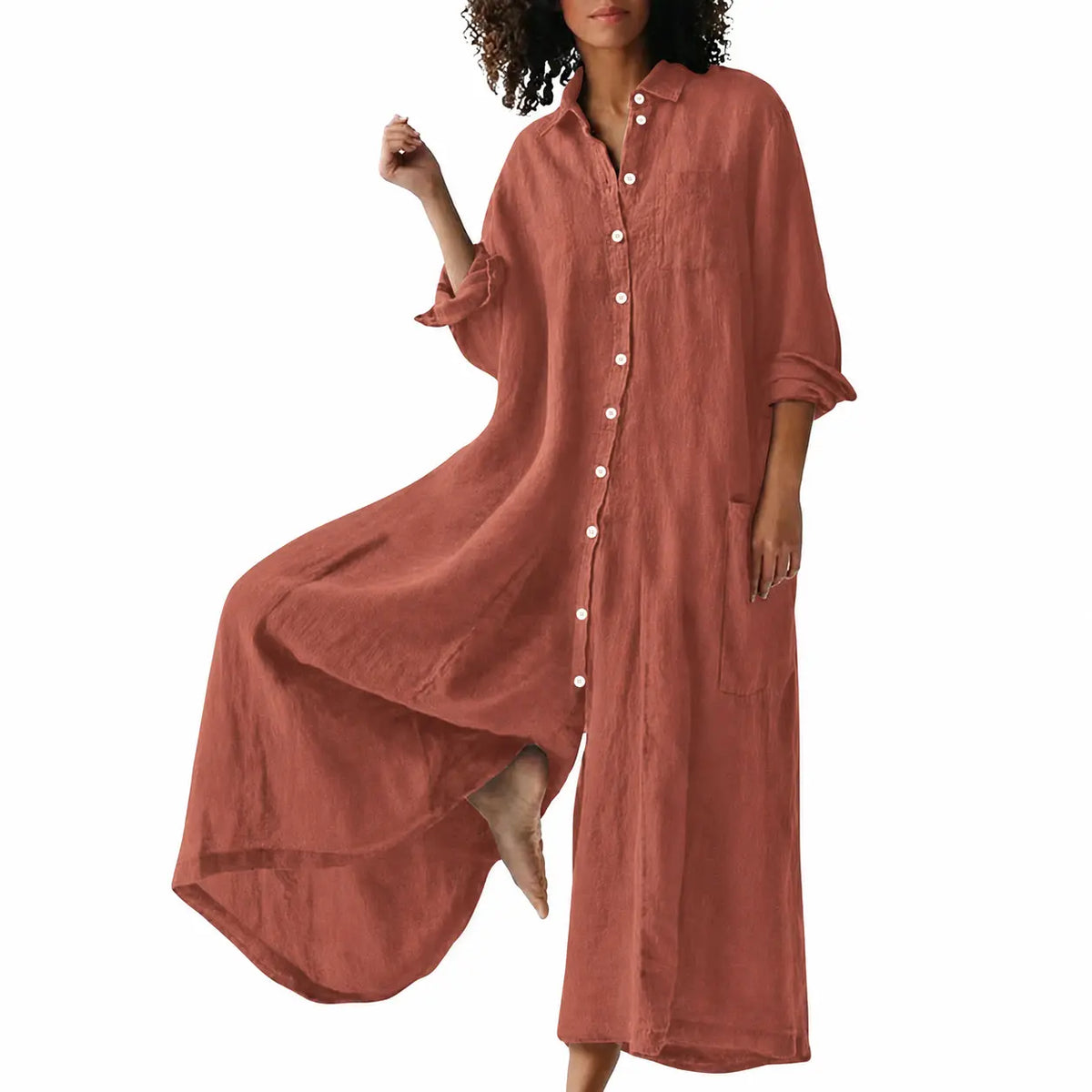 utcoco Women's Linen Button Down Long Sleeve Wide Leg Jumpsuit Beach Palazzo Pants One Piece Jumpsuit Minimalist Lightweight Breathable Spring Outfit, Overalls
