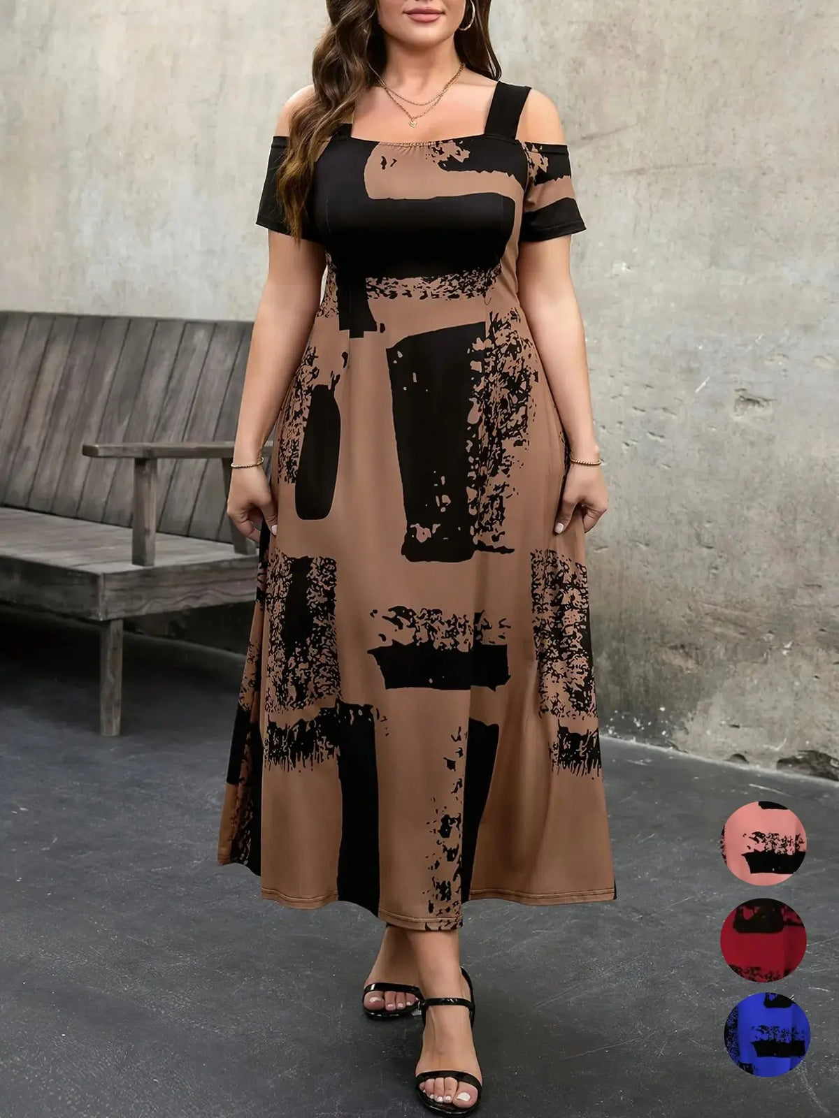 Plus Size Fashion Knitted Print Dress Tl124#, Stylish Casual Boho Chic Wear, Comfortable Fit, Perfect for Daily Wear, Trendy Women's Clothing