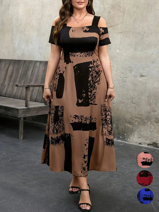 Plus Size Fashion Knitted Print Dress Tl124#, Stylish Casual Boho Chic Wear, Comfortable Fit, Perfect for Daily Wear, Trendy Women's Clothing