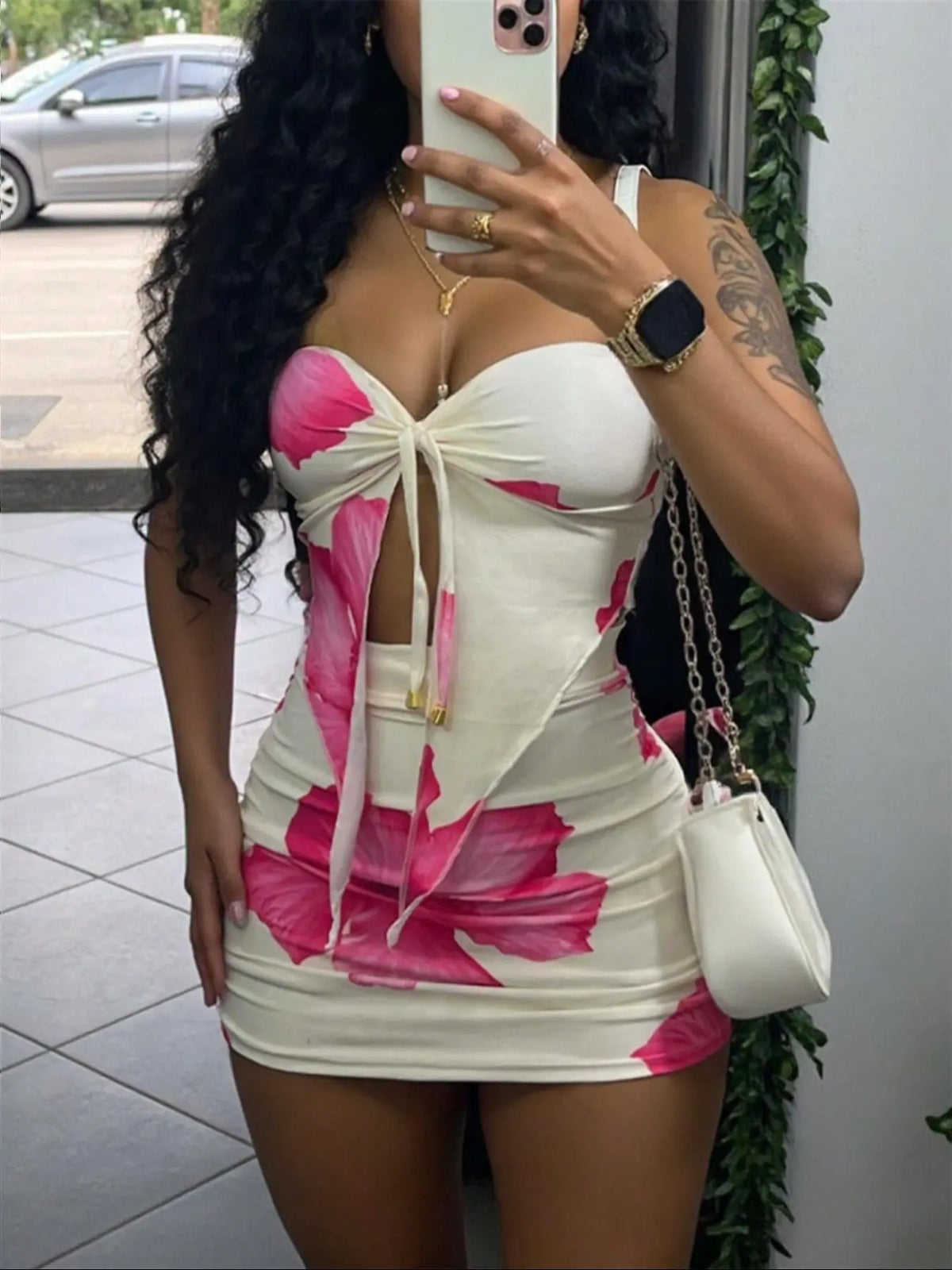 Women's Floral Print Knit Fabric Tube Top & Bodycon Skirt Two-piece Set Skirt Sets, Matching Sets, Two Pieces Sets, Fashion Casual Strapless Crop Short Top & Skirt for Daily Outdoor Wear, Ladies Clothes Womenswear for All Seasons