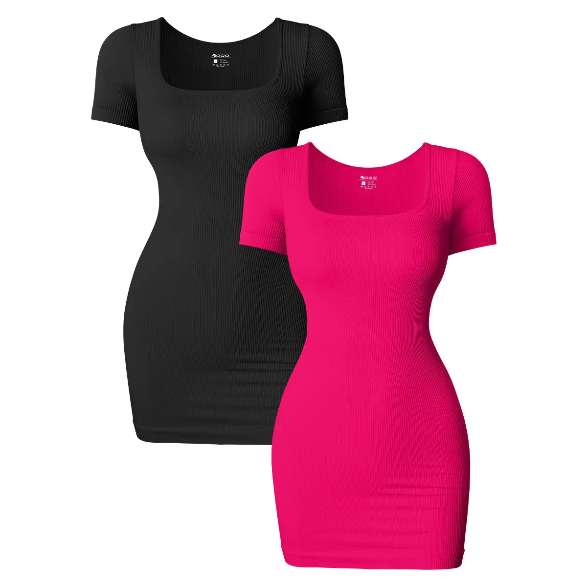 OQQfitness Women's Basic Bodycon Stretch Mini Dress - Stretchy Fitted Rib Knitting Square Neck Short-Sleeve, Soft Nylon, Non-See-Through, Minimalist Casual Summer Clothes for Women, Business Wear