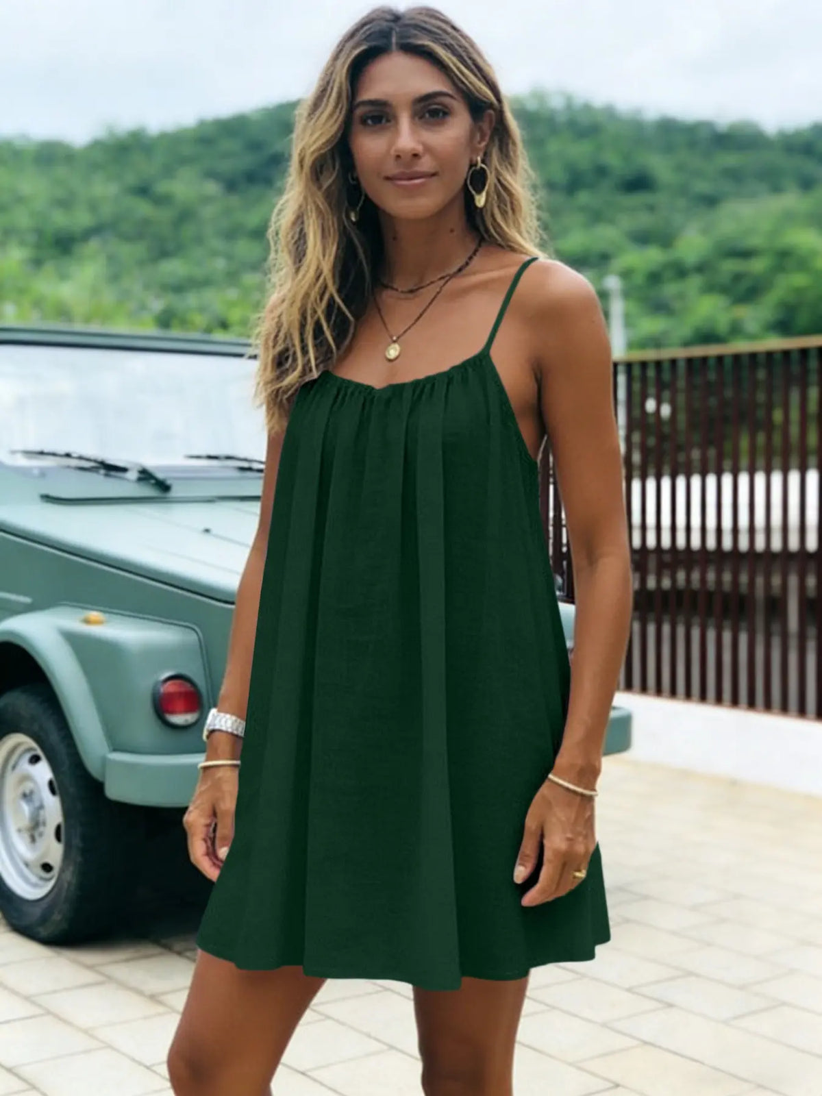 New Solid Backless Short Straps Summer Dress, Loose Casual Home Wear, Sleeveless Style, Comfortable Fit, Perfect for Daily Use