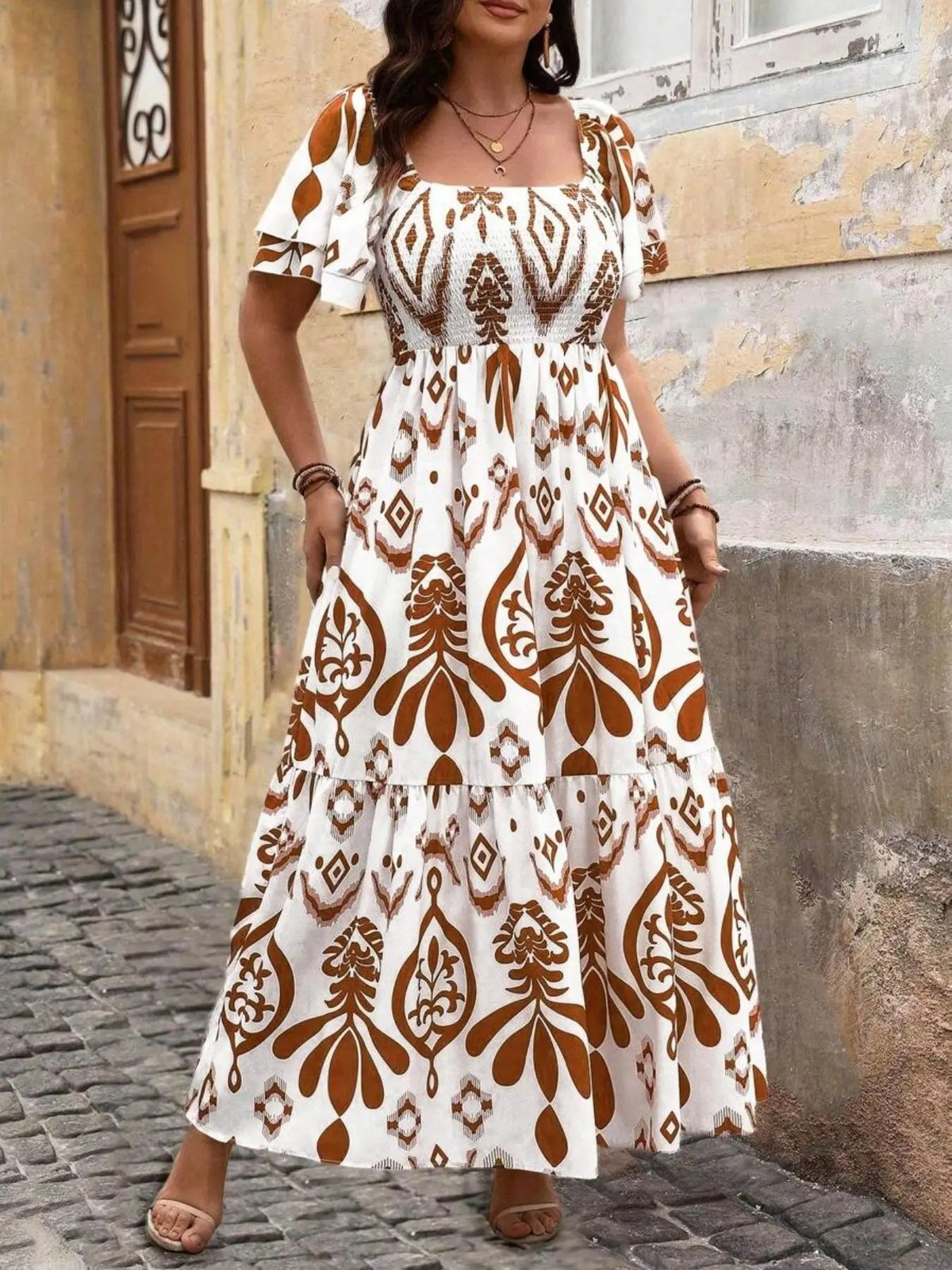【Plus Size】 All Over Print Dress, Casual Boho Style, Boho Bohemian Casual Long Dress, Boho Maxi Dress for Daily Holiday Vacation Summer Wear, Women's Plus Clothes for All Seasons, Womenswear