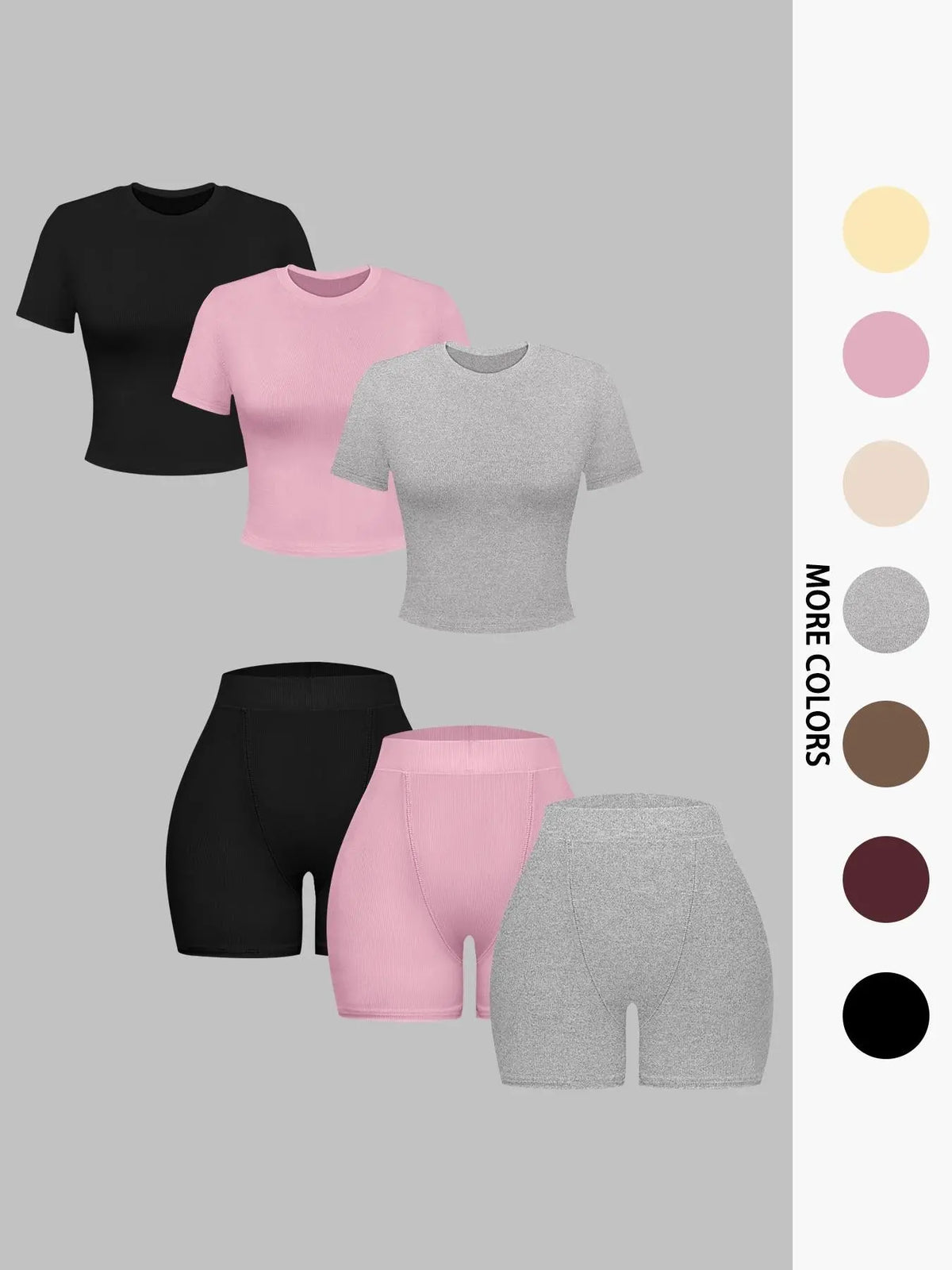 Women's Summer Casual Solid Color Knitted Round Neck T-Shirt Shorts Set Outfit, Comfortable and Stylish, Perfect for Daily Wear