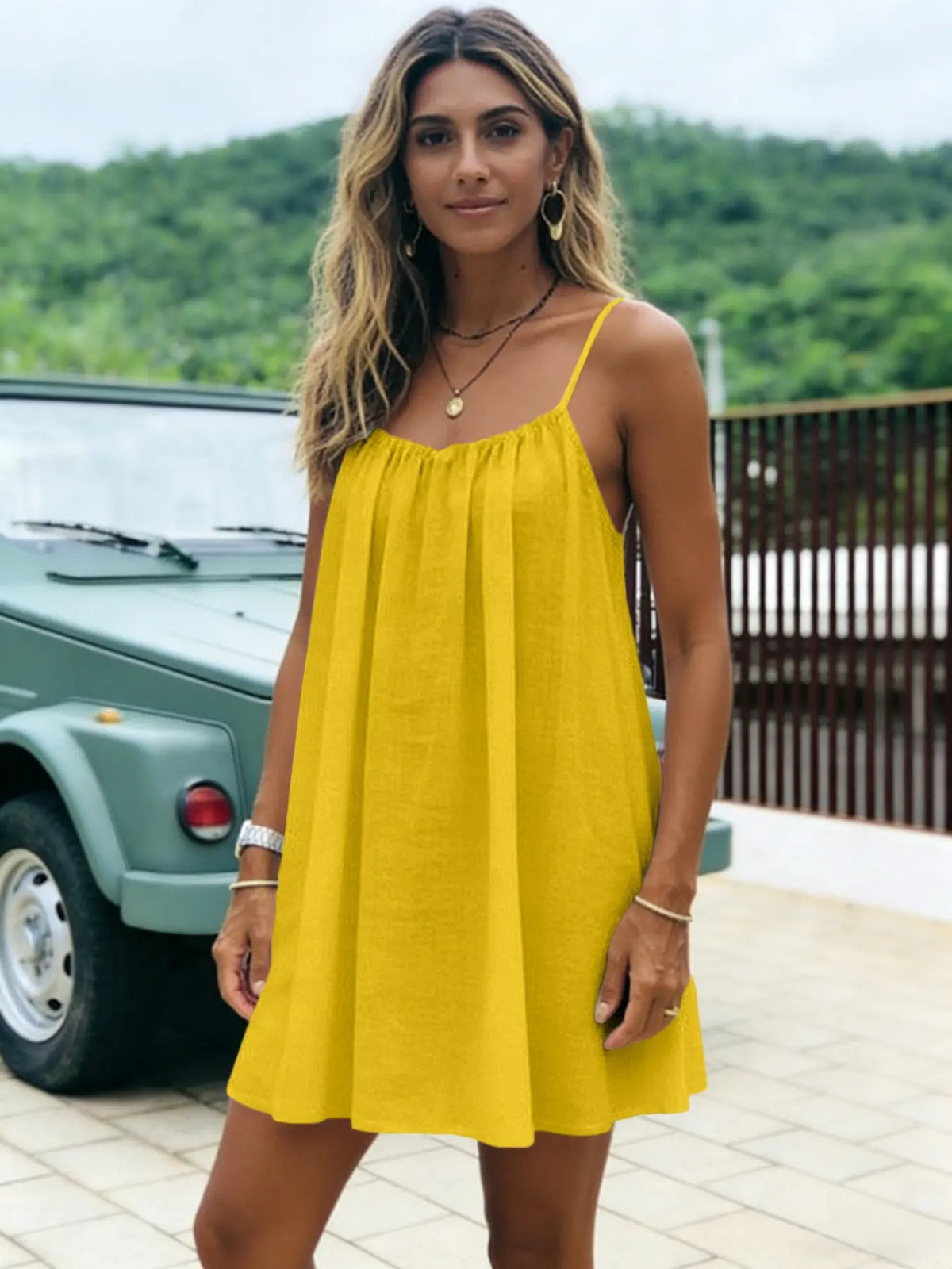 New Solid Backless Short Straps Summer Dress, Loose Casual Home Wear, Sleeveless Style, Comfortable Fit, Perfect for Daily Use