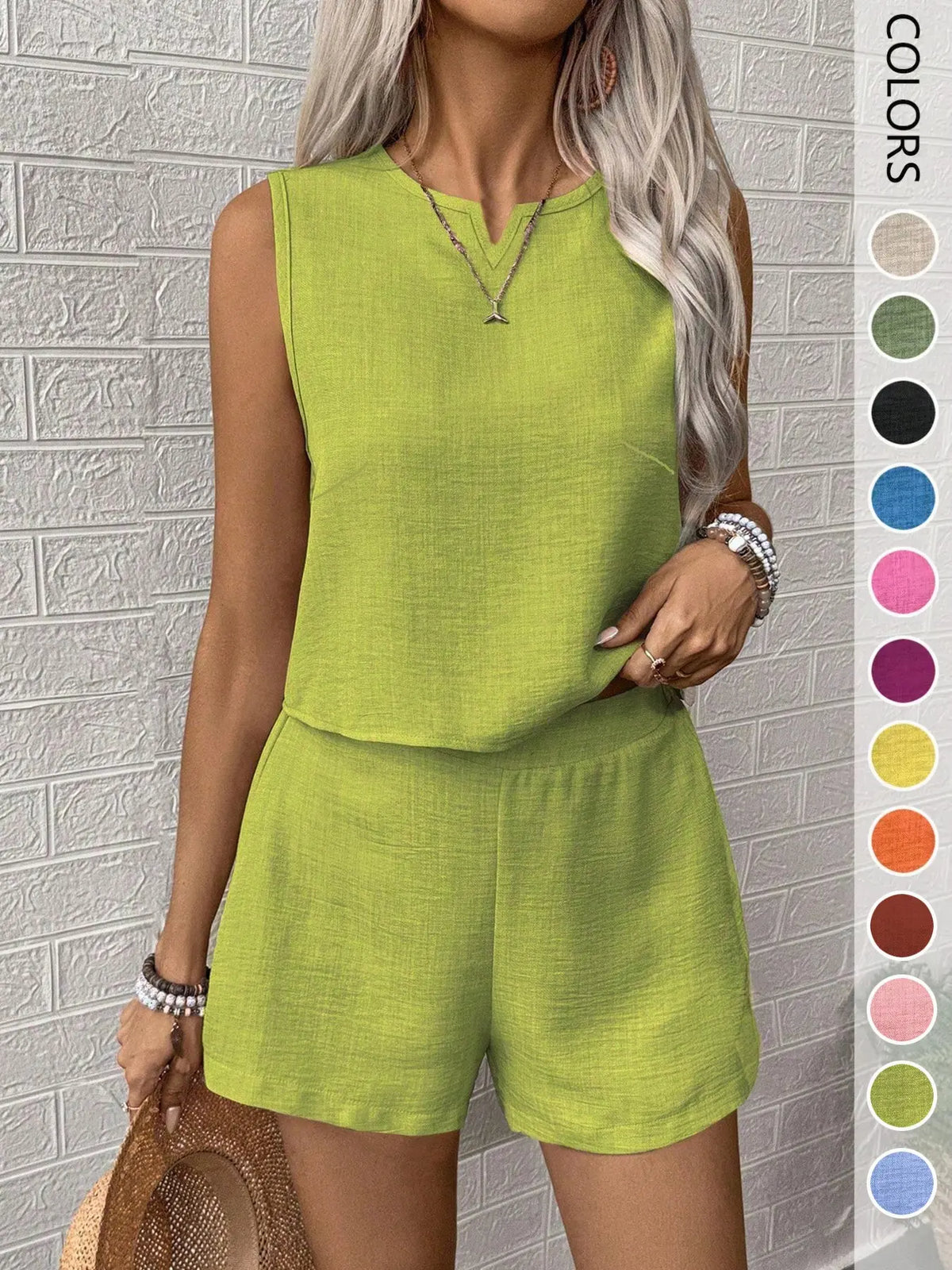 Women's Casual V-Neck Sleeveless Top and Wide Leg Pants 2-Piece Set, Loose Fit Home Wear, Office, Vacation, All Seasons, Womenswear