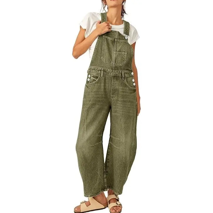 Imily Bela Womens Denim Bib Overalls Barrel Leg Adjustable Strap Jean Pants Jumpsuits with Pockets Womenswear Style