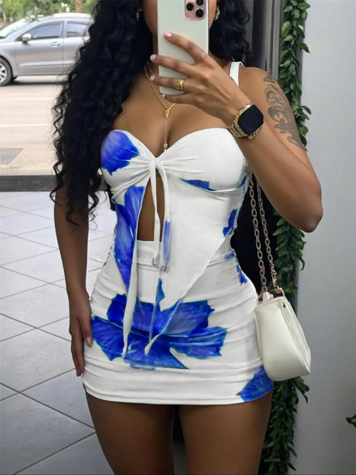 Women's Floral Print Knit Fabric Tube Top & Bodycon Skirt Two-piece Set Skirt Sets, Matching Sets, Two Pieces Sets, Fashion Casual Strapless Crop Short Top & Skirt for Daily Outdoor Wear, Ladies Clothes Womenswear for All Seasons