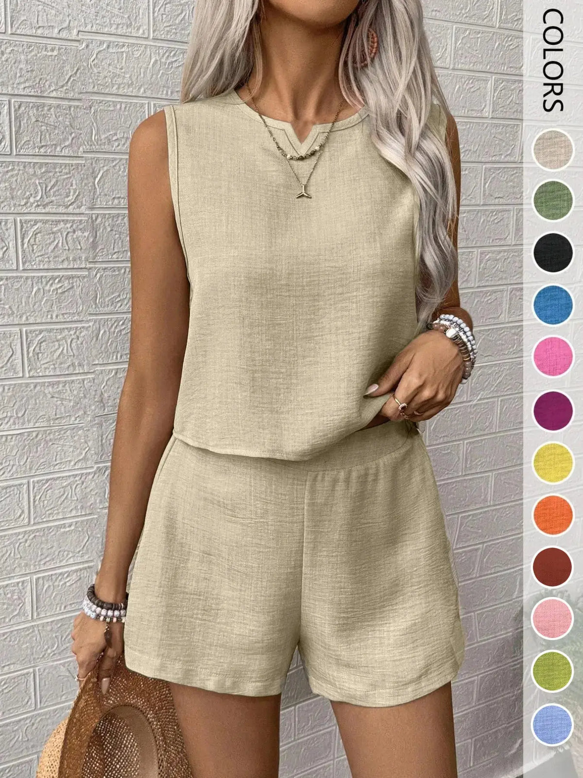 Women's Casual V-Neck Sleeveless Top and Wide Leg Pants 2-Piece Set, Loose Fit Home Wear, Office, Vacation, All Seasons, Womenswear