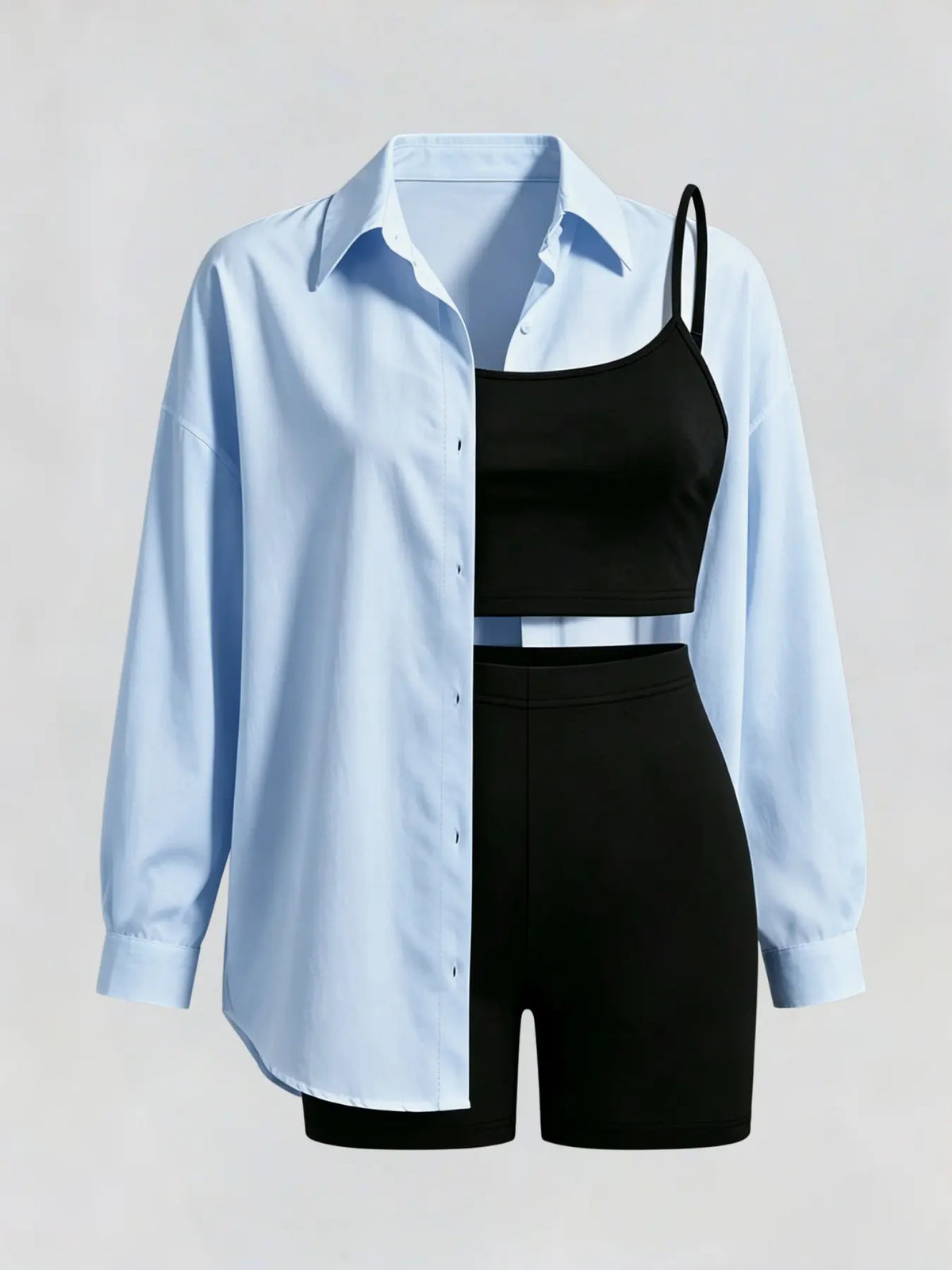3-Piece Women's Casual Sleeveless Summer Outfit Set, Fitted Shorts and Shirt, Daily Wear and Office, Striped Pattern