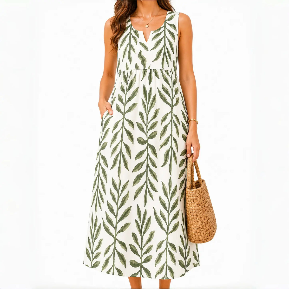 GLAMONIQUE Women's Brown Polka Dot H-Type Maxi Dress - Sleeveless V-Neck Spaghetti Strap, Lightweight Flowy, Side Slit, Adjustable Casual Wear for Outdoor, Vacation
