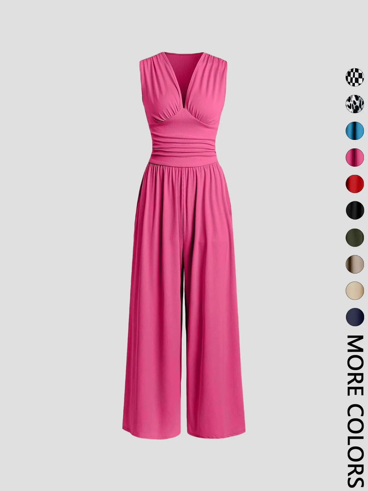 Women's Plain Ruched Deep V Neck Fashion Jumpsuit, Elegant Sleeveless Wide Leg Jumpsuit for Summer, Ladies Clothes for Beach Holiday Vacation