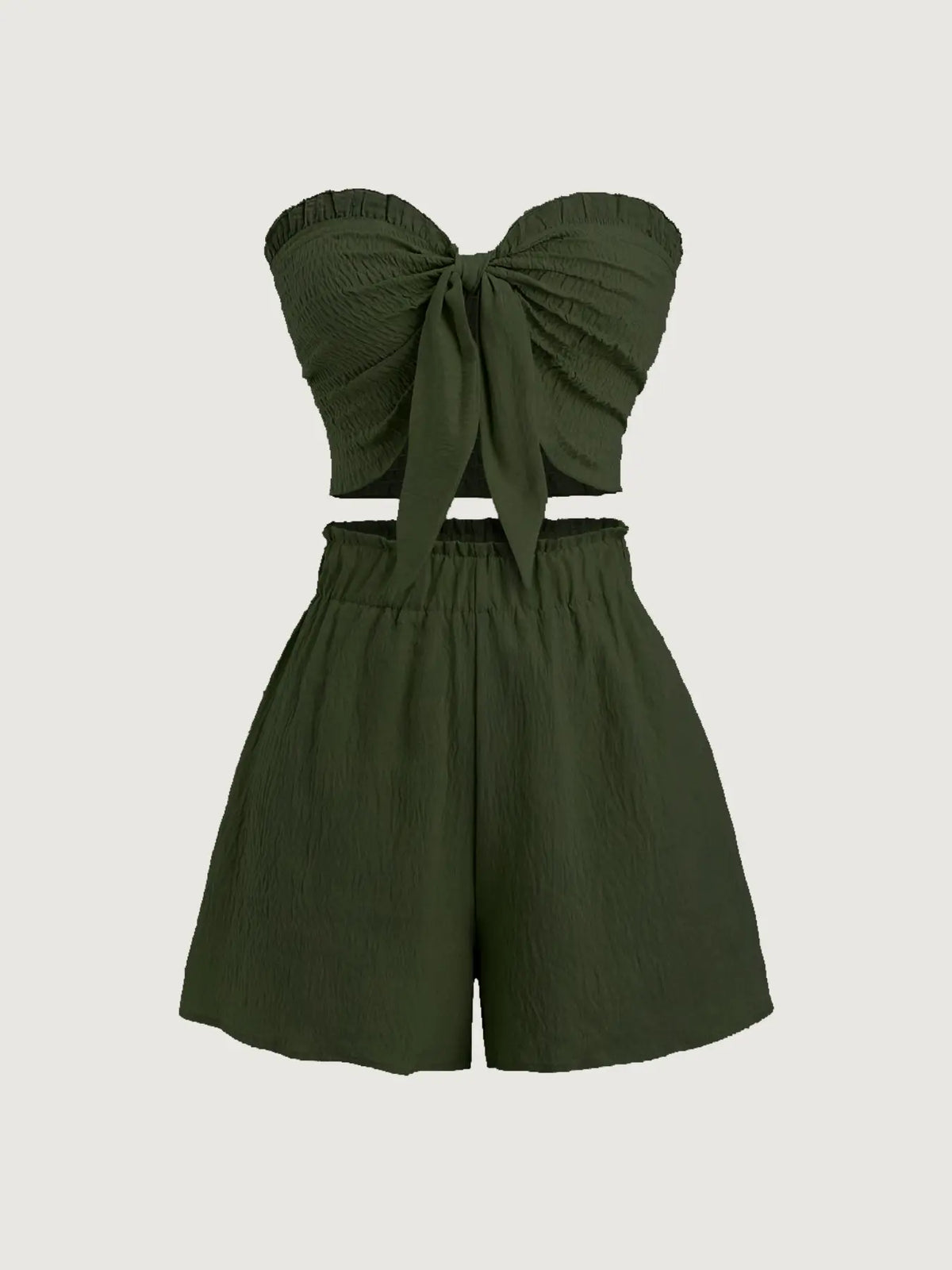 Women's Casual Two-Piece for Beach Dates, Romantic Cropped Top and Fitted Shorts, Relaxed Fit with Off-Shoulder Design, Woven, Clothes, Womenswear, Two Pieces Outfits