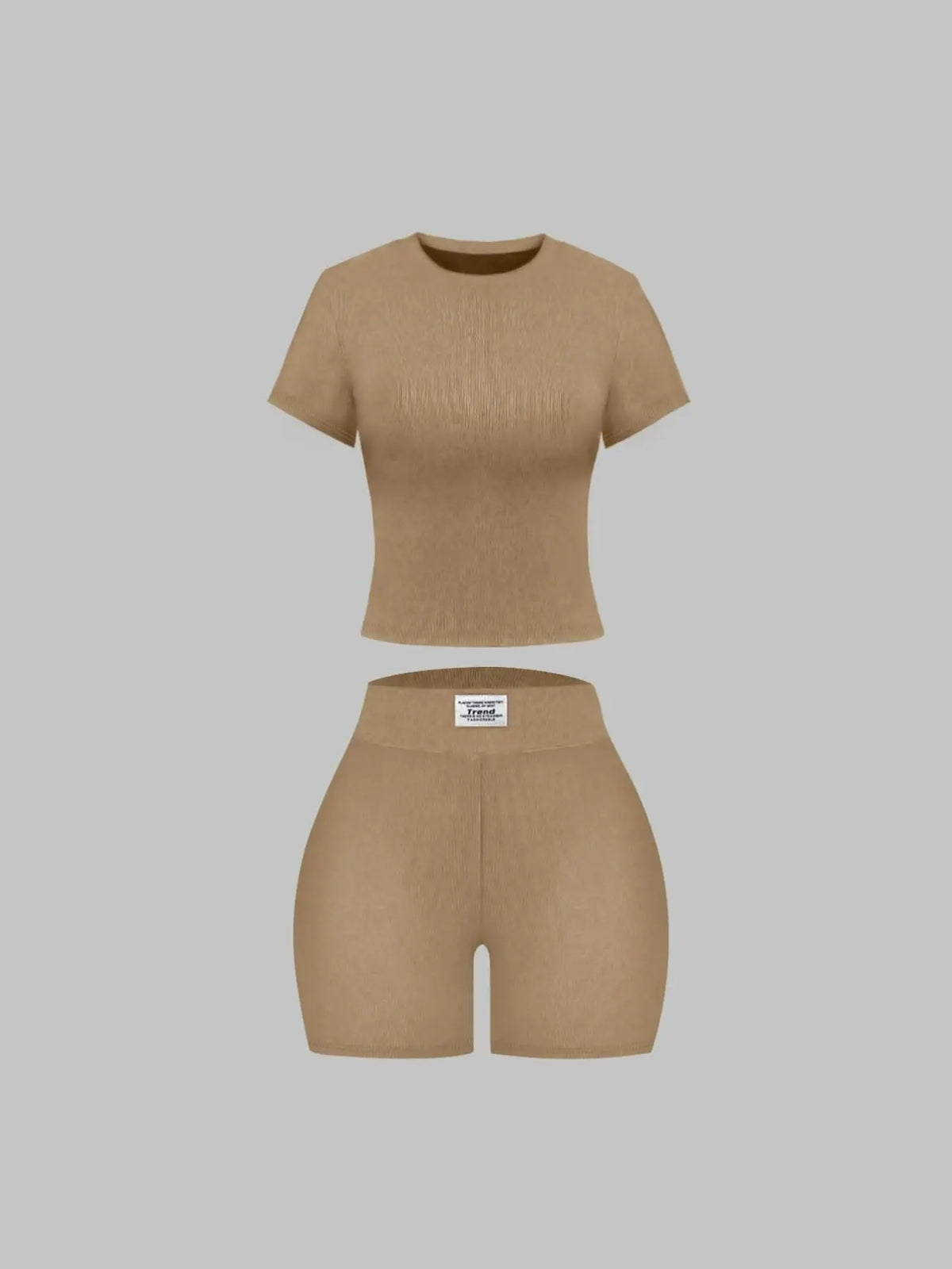 Women's Summer Casual Solid Color Knitted Round Neck T-Shirt Shorts Set Outfit, Comfortable and Stylish, Perfect for Daily Wear