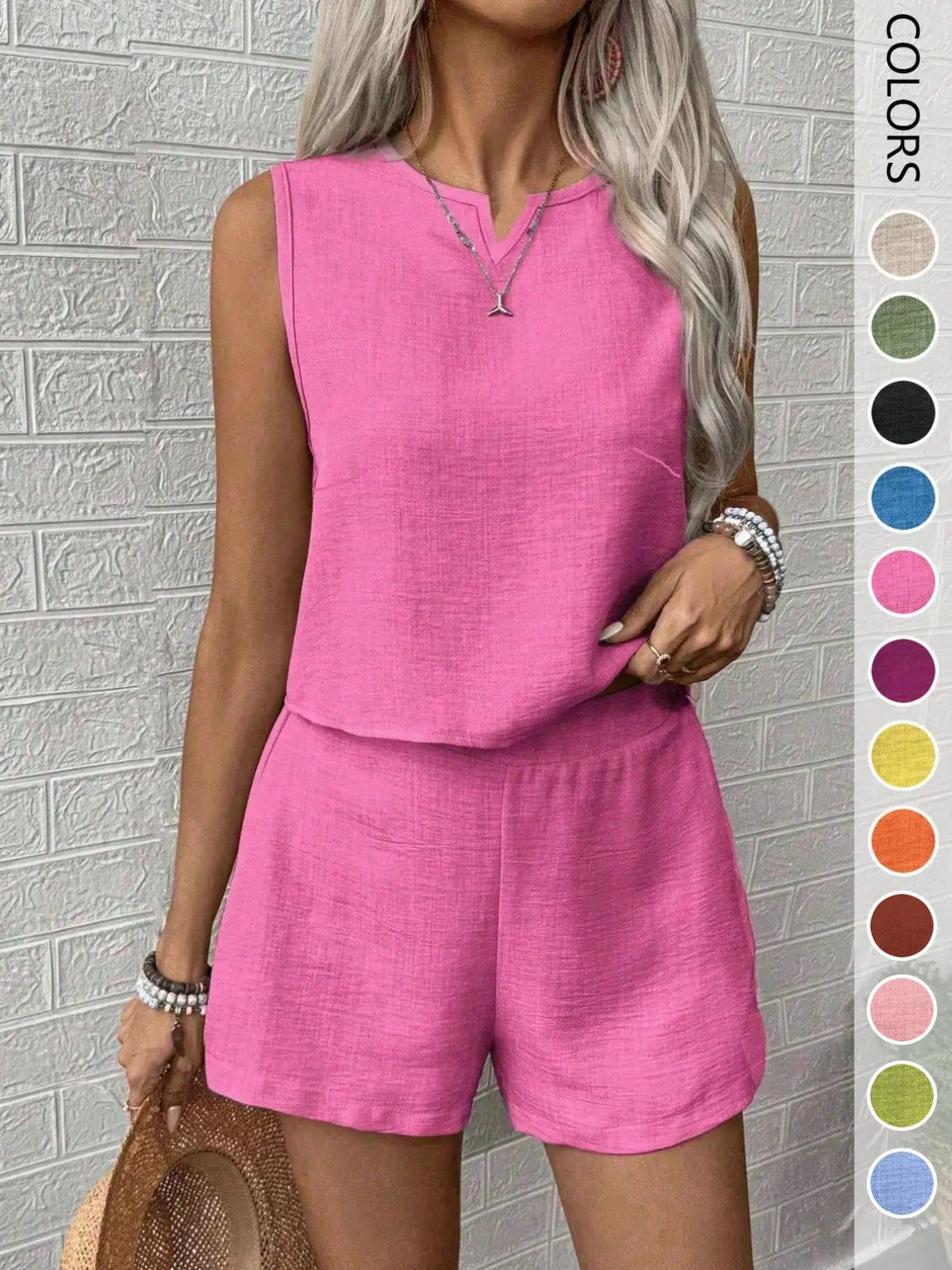 Women's Casual V-Neck Sleeveless Top and Wide Leg Pants 2-Piece Set, Loose Fit Home Wear, Office, Vacation, All Seasons, Womenswear