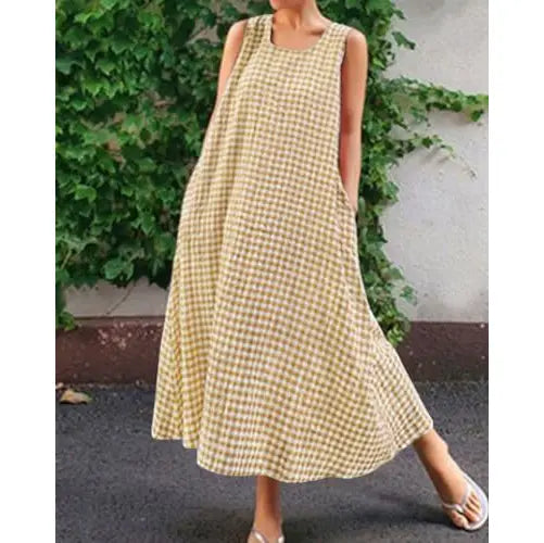 CHOUYATOU Boho Clothes for Women, Lady's Plaid Cotton Sundresses, Loose Fit Maxi with Spaghetti Straps and Pockets, Casual Wear, Chic, Sundresses For Women, Maxi Dress For Women