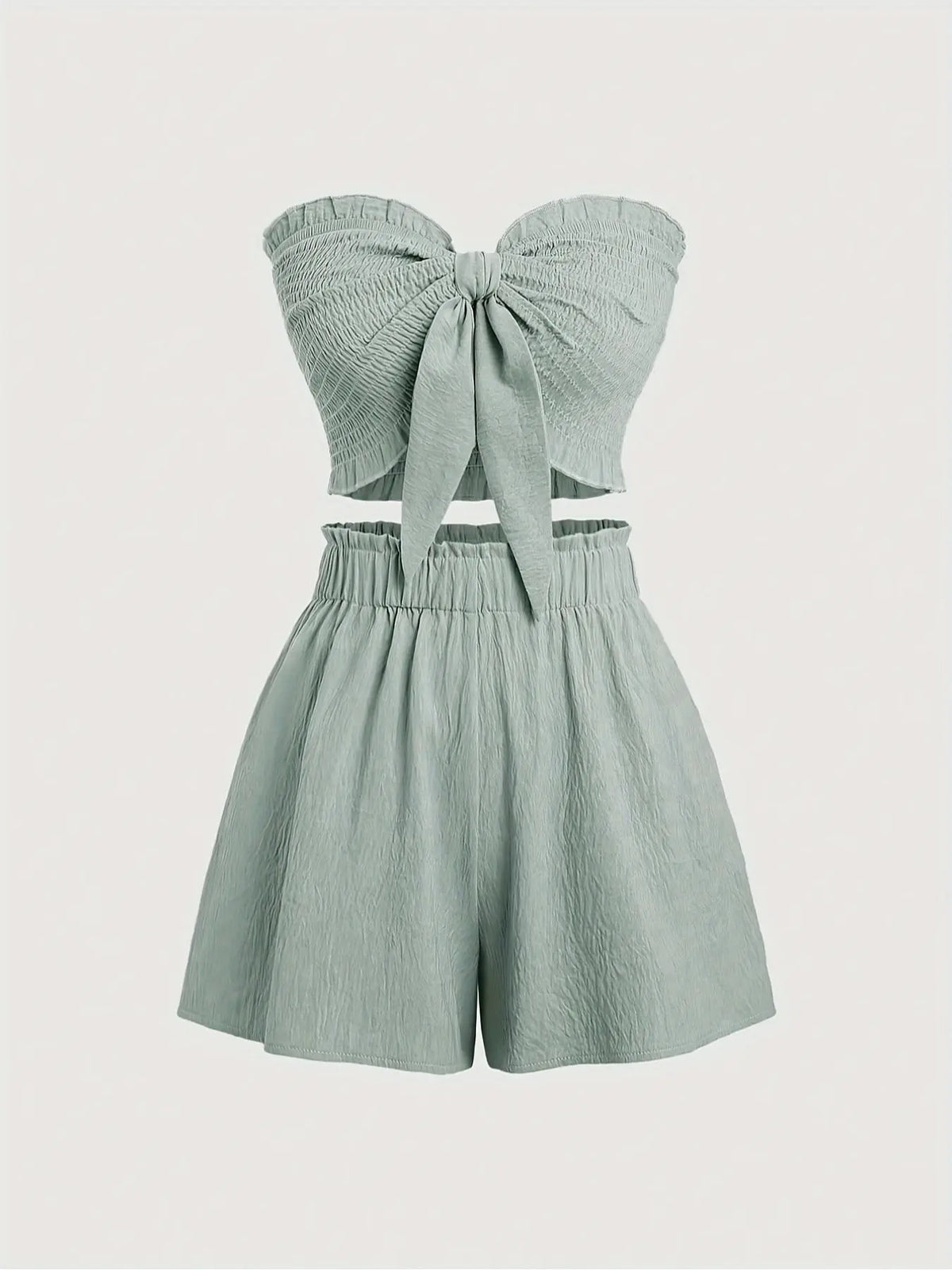 Women's Casual Two-Piece for Beach Dates, Romantic Cropped Top and Fitted Shorts, Relaxed Fit with Off-Shoulder Design, Woven, Clothes, Womenswear, Two Pieces Outfits