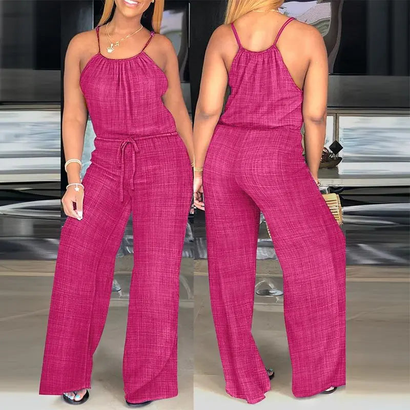 CHICME Lady's Basic Fit Sleeveless Polyester Jumpsuit - Overalls Style with Adjustable Straps and Drawstring for Day Trips, Everyday Wear,sohochic