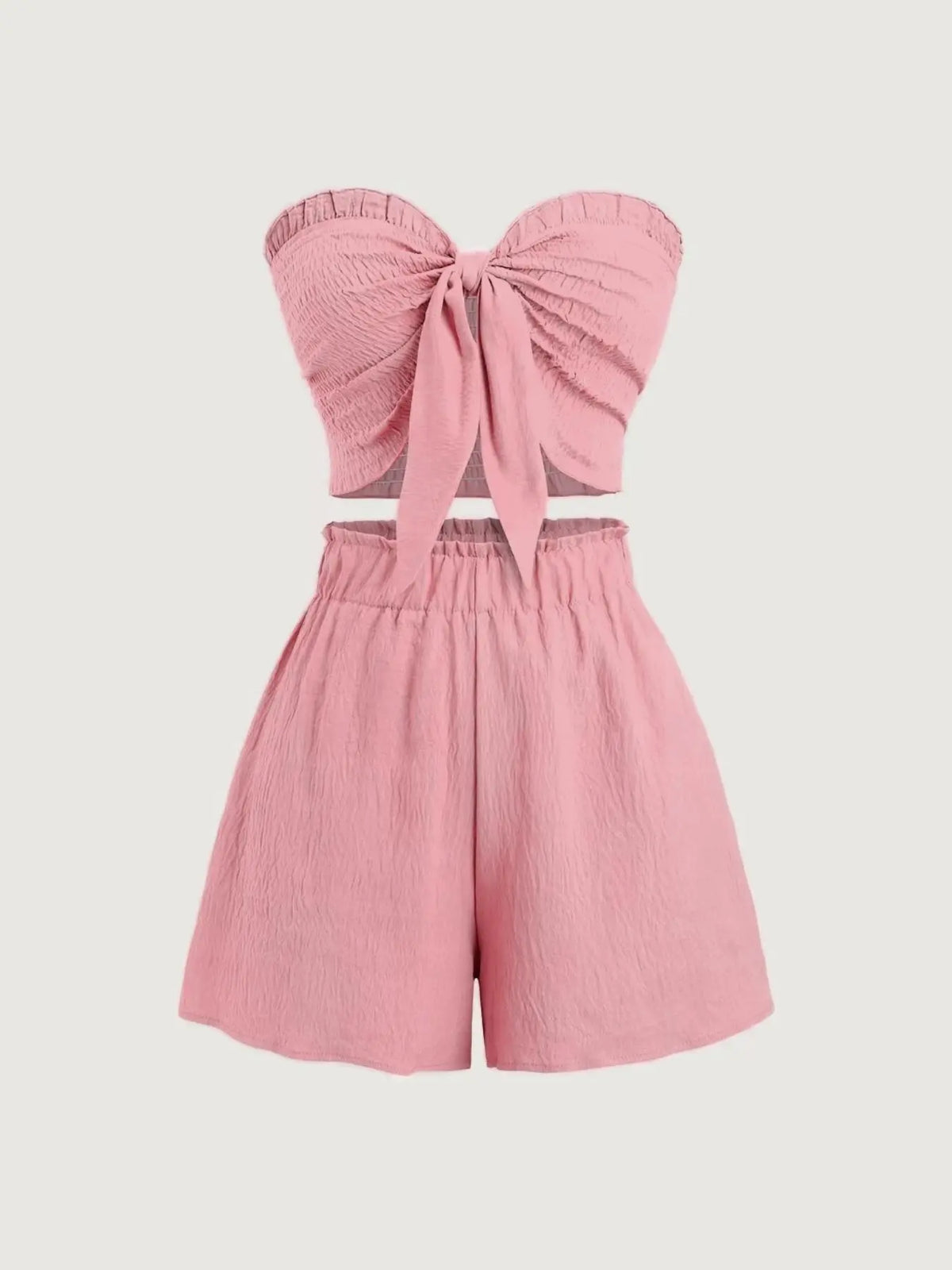 Women's Casual Two-Piece for Beach Dates, Romantic Cropped Top and Fitted Shorts, Relaxed Fit with Off-Shoulder Design, Woven, Clothes, Womenswear, Two Pieces Outfits