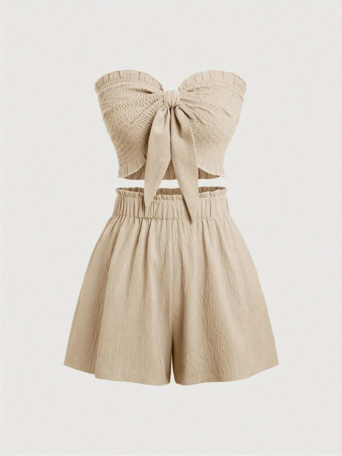 Women's Casual Two-Piece for Beach Dates, Romantic Cropped Top and Fitted Shorts, Relaxed Fit with Off-Shoulder Design, Woven, Clothes, Womenswear, Two Pieces Outfits