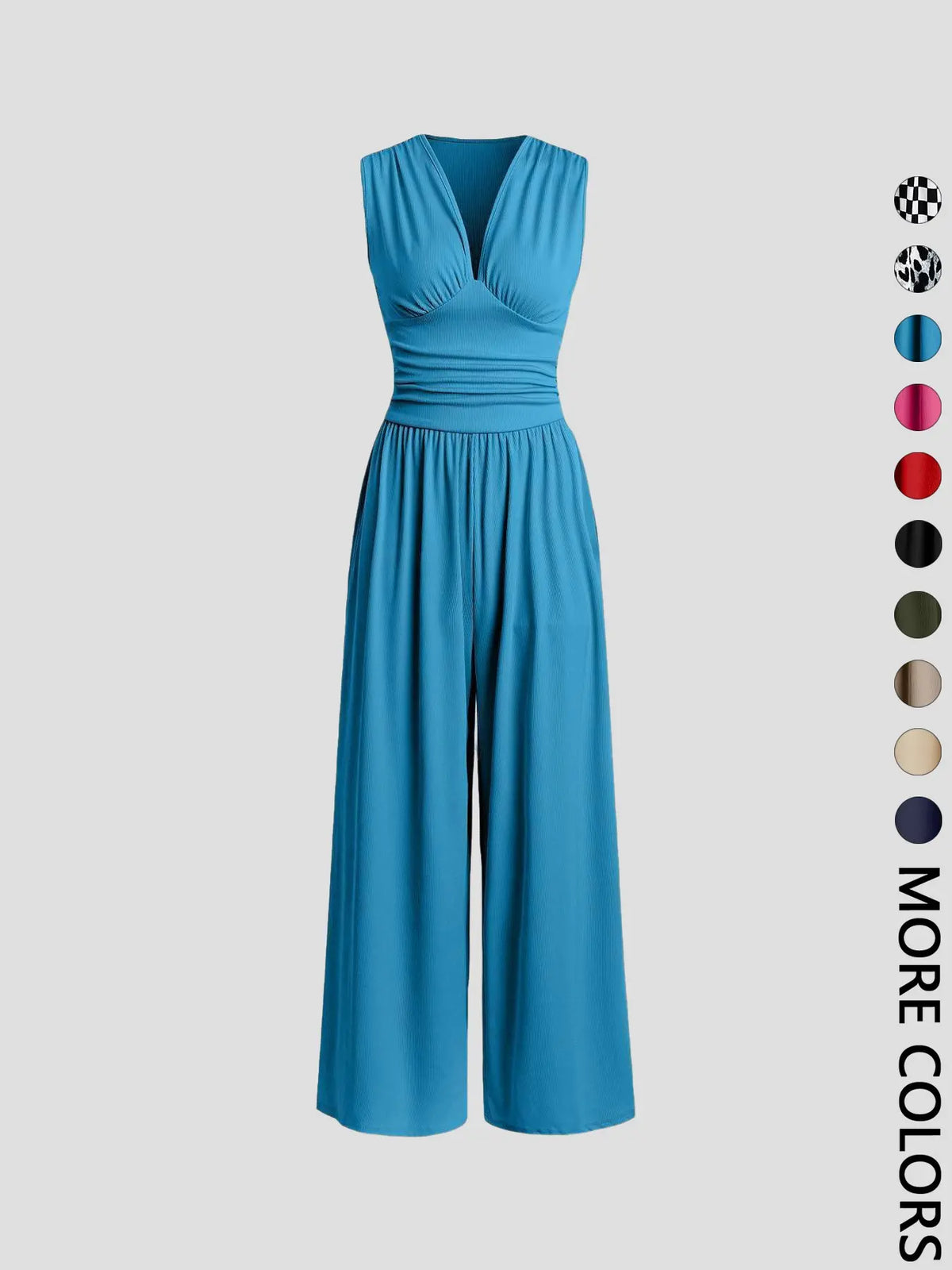 Women's Plain Ruched Deep V Neck Fashion Jumpsuit, Elegant Sleeveless Wide Leg Jumpsuit for Summer, Ladies Clothes for Beach Holiday Vacation