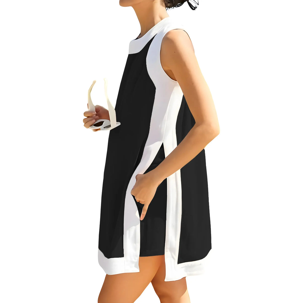 SCUSTY Women's Casual Summervibes Two Piece Sets Color Block Crewneck Sleeveless Pullover Tops Matching Shorts With Pockets 4th of July Independence Day Outfit