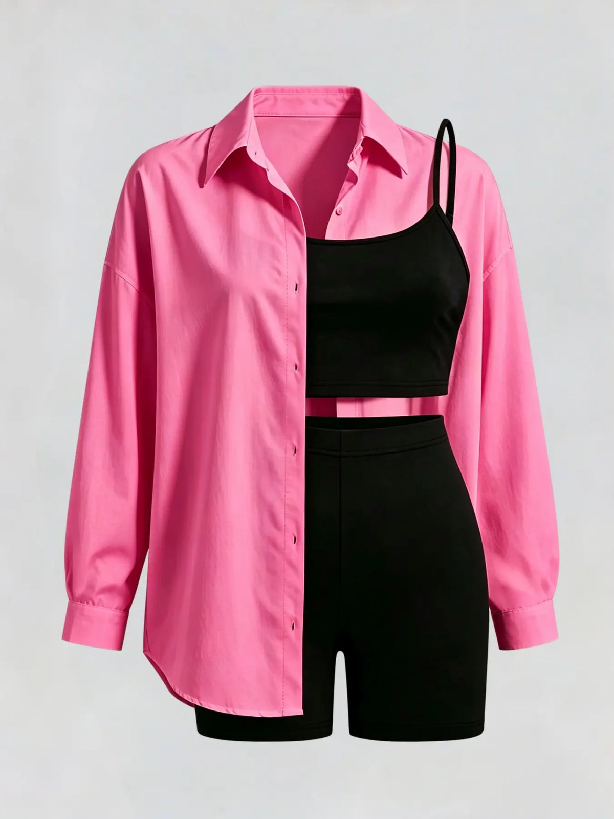 3-Piece Women's Casual Sleeveless Summer Outfit Set, Fitted Shorts and Shirt, Daily Wear and Office, Striped Pattern