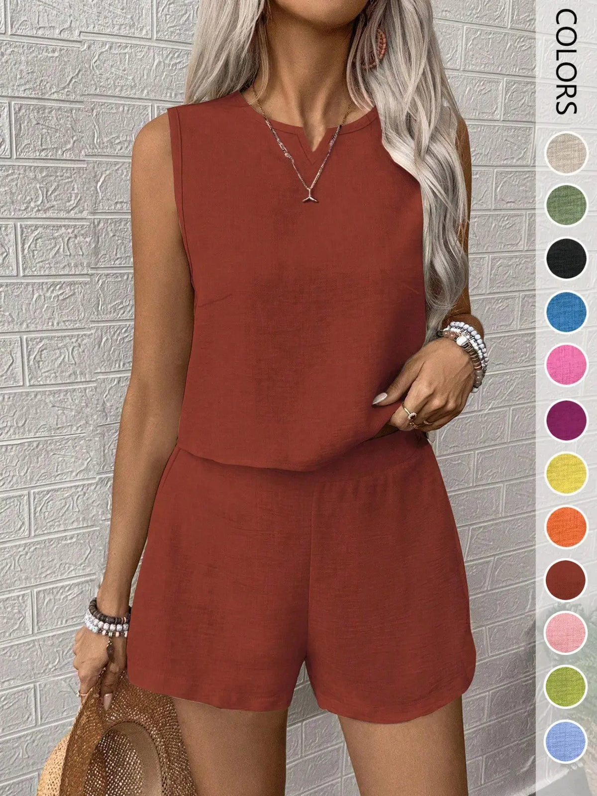 Women's Casual V-Neck Sleeveless Top and Wide Leg Pants 2-Piece Set, Loose Fit Home Wear, Office, Vacation, All Seasons, Womenswear