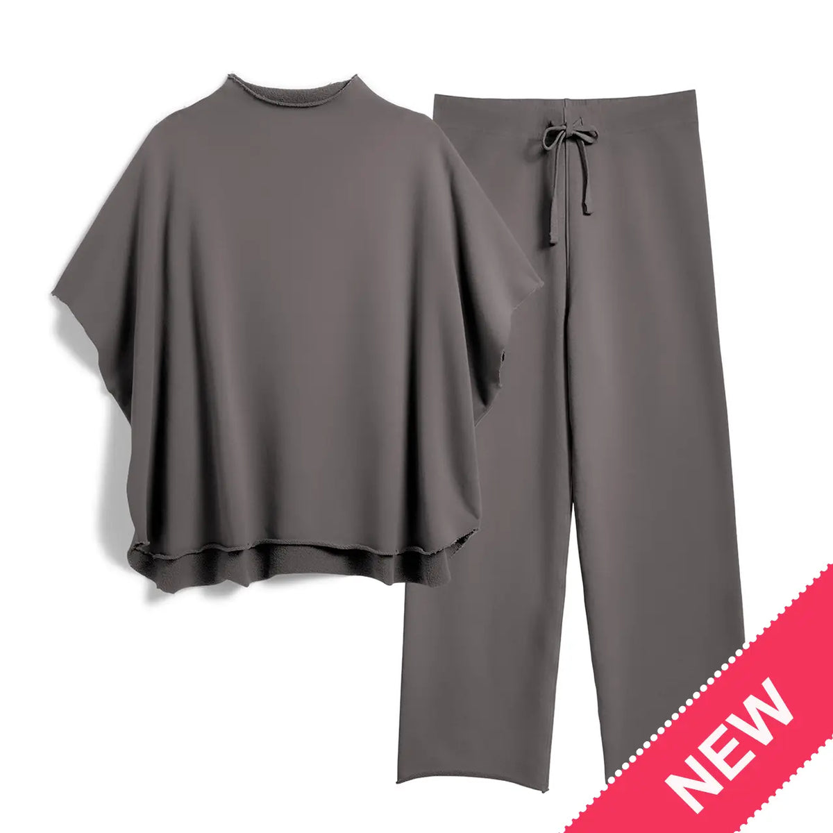 Hixiaohe Women's 2-Piece Casual Trendy Clothing Set - 3/4 Batwing Sleeve Capelet Crew Neck Pullover Top, Wide Leg Pants, Pocket Convenience, Travel-Friendly Sohochic Soft Women's Suits & Sets