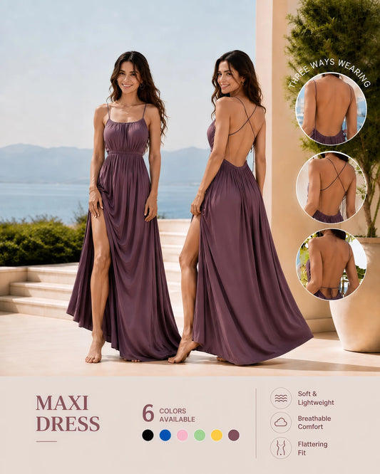 Women's Solid Color Cami Lounge Dress, Sleeveless Long Summer Slip Dress, Elegant Pleated Drawstring Casual Party Vacation Wear, Chic Sleepwear Nightgown, Loungewear for Women, Lazy Style Comfy Advanced Sense Dress Womenswear