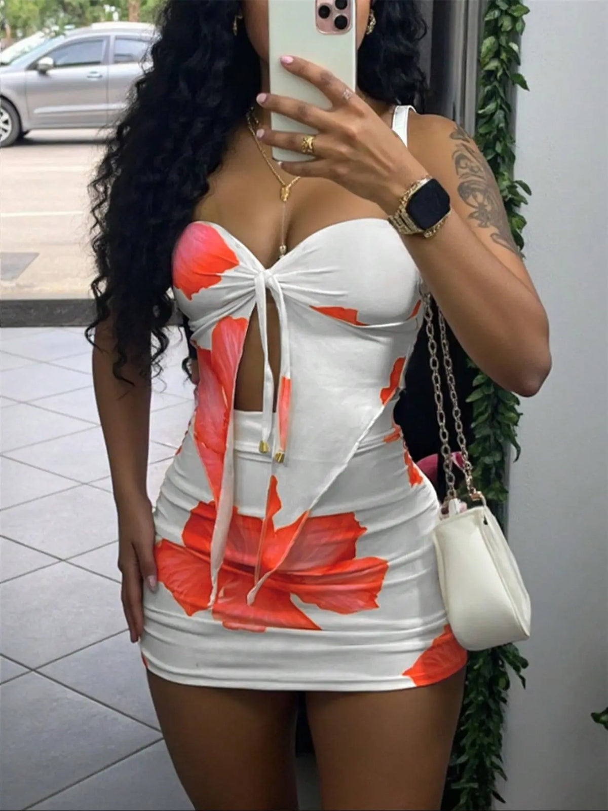 Women's Floral Print Knit Fabric Tube Top & Bodycon Skirt Two-piece Set Skirt Sets, Matching Sets, Two Pieces Sets, Fashion Casual Strapless Crop Short Top & Skirt for Daily Outdoor Wear, Ladies Clothes Womenswear for All Seasons