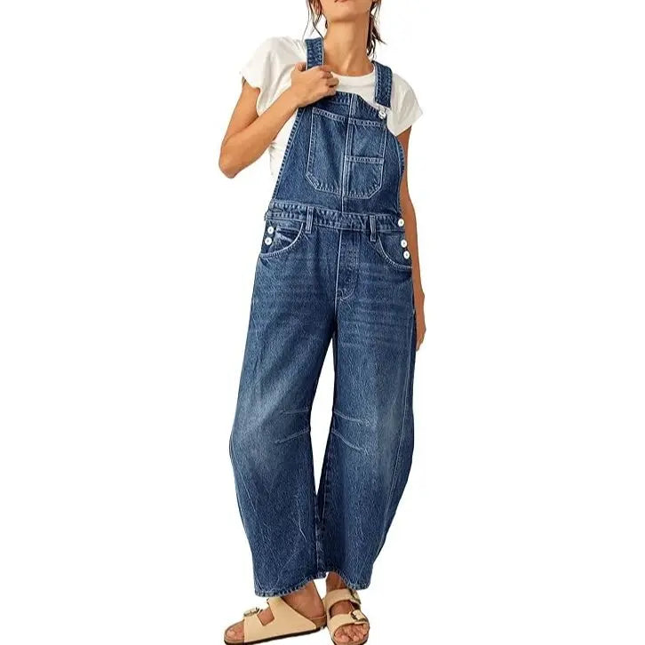 Imily Bela Womens Denim Bib Overalls Barrel Leg Adjustable Strap Jean Pants Jumpsuits with Pockets Womenswear Style